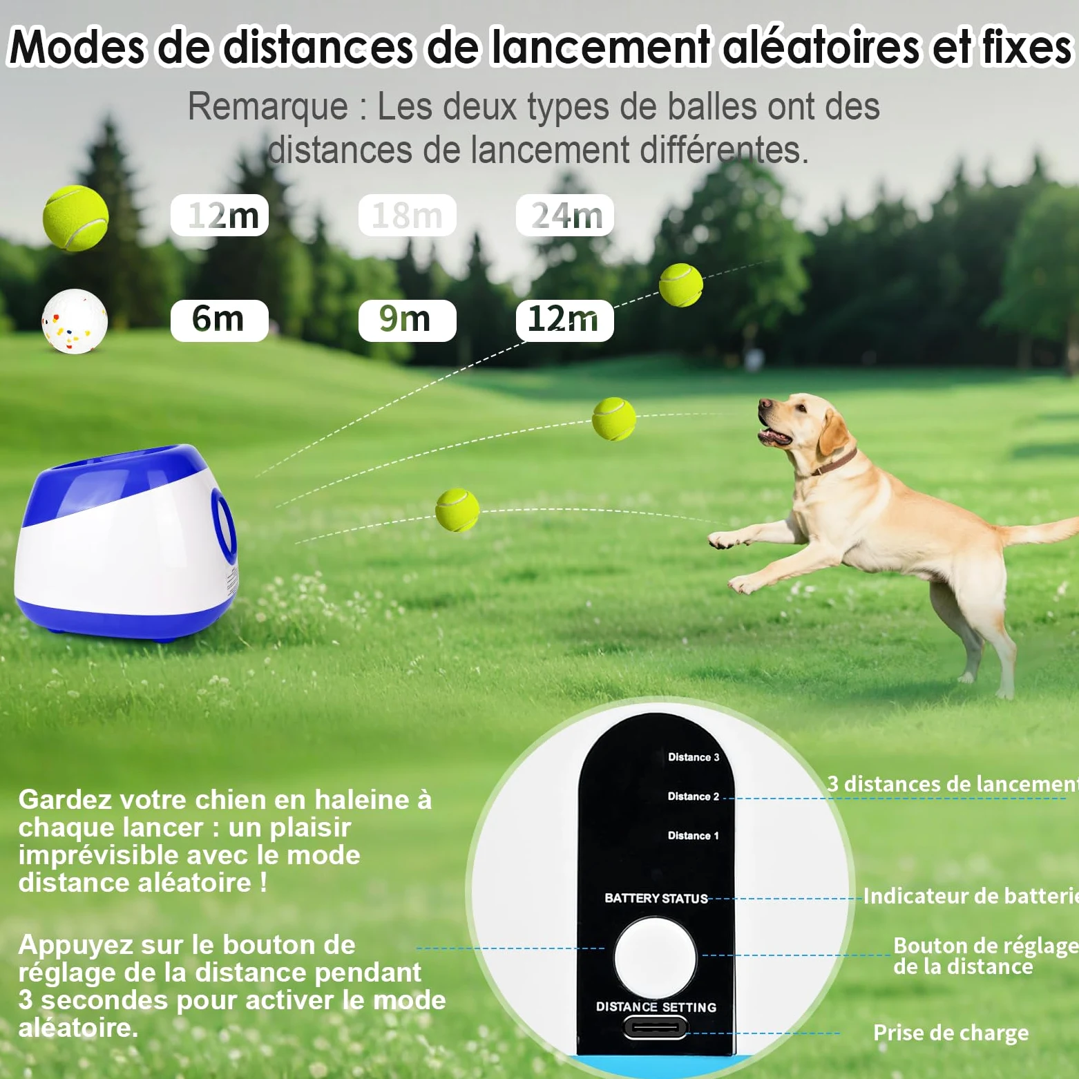 Lanceur de Balle pour Chien Automatique Jeu Intelligence Chien Balles de Tennis pour Chiens de Grand et Moyenne Taille