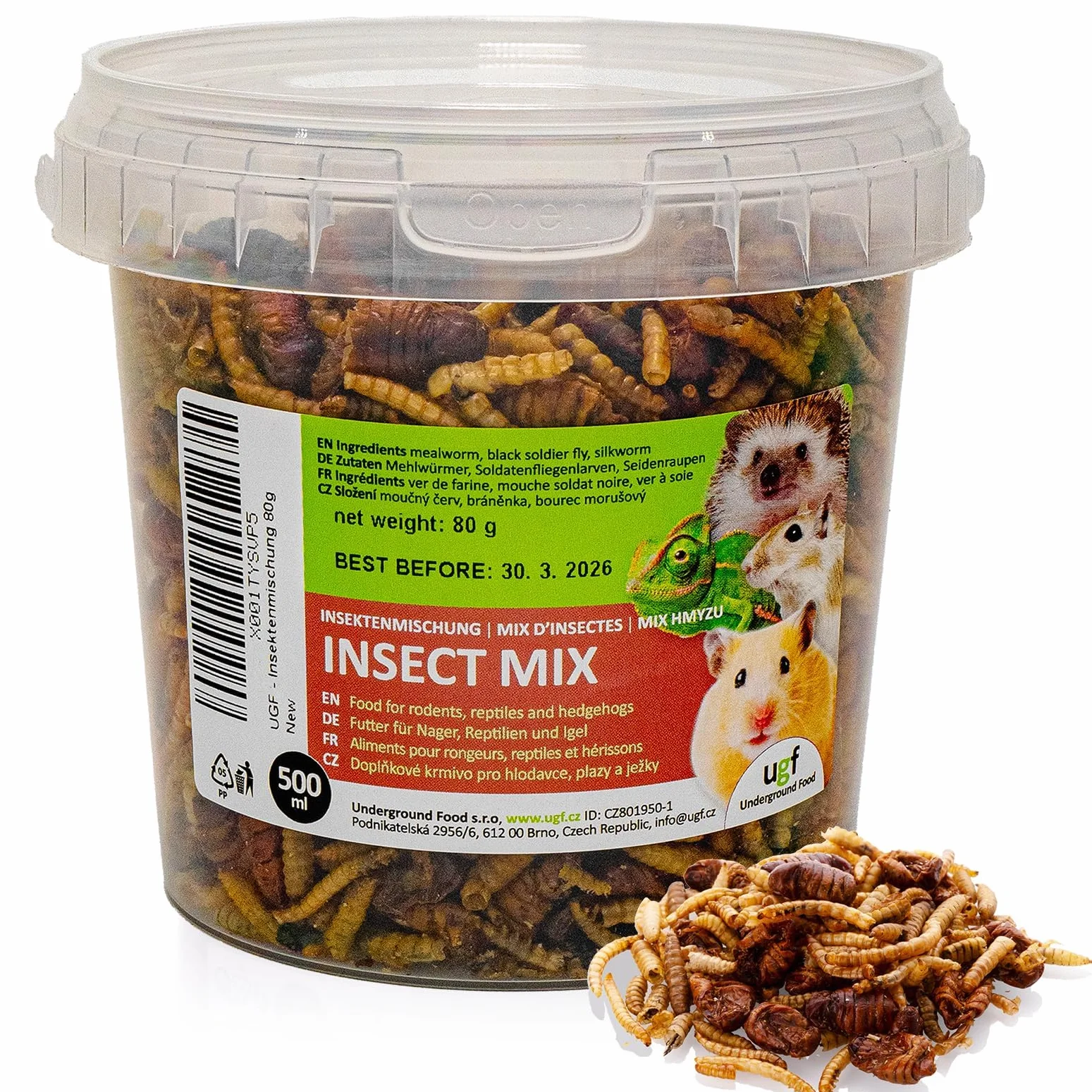 UGF Mélange pour Insectes 80g Seau 500ML Nourriture pour hérissons gerbilles Hamsters Rats lézards