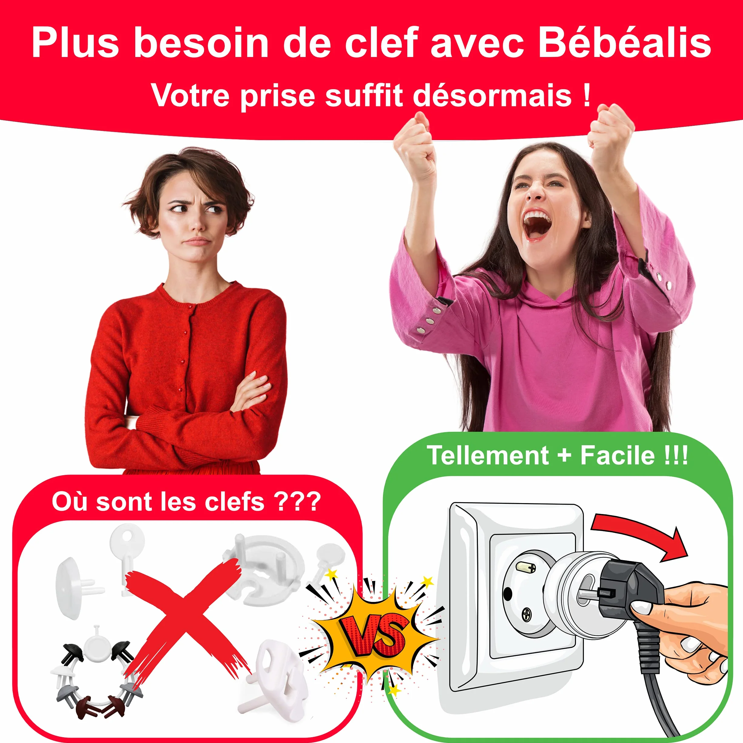 Cache Prise Bébé Français sans Clef Ni Adhésif - Protection Enfant - Cache-Prise Électrique Maison Puériculture