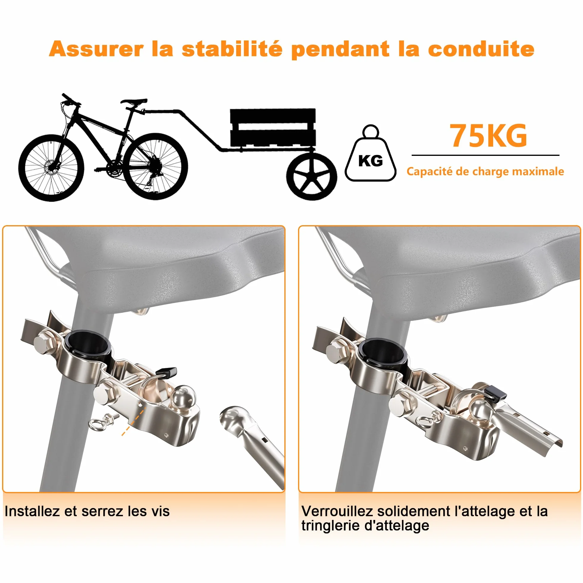 Attache Remorque Vélo Adaptateur Attelage Compatible Tiges Selle