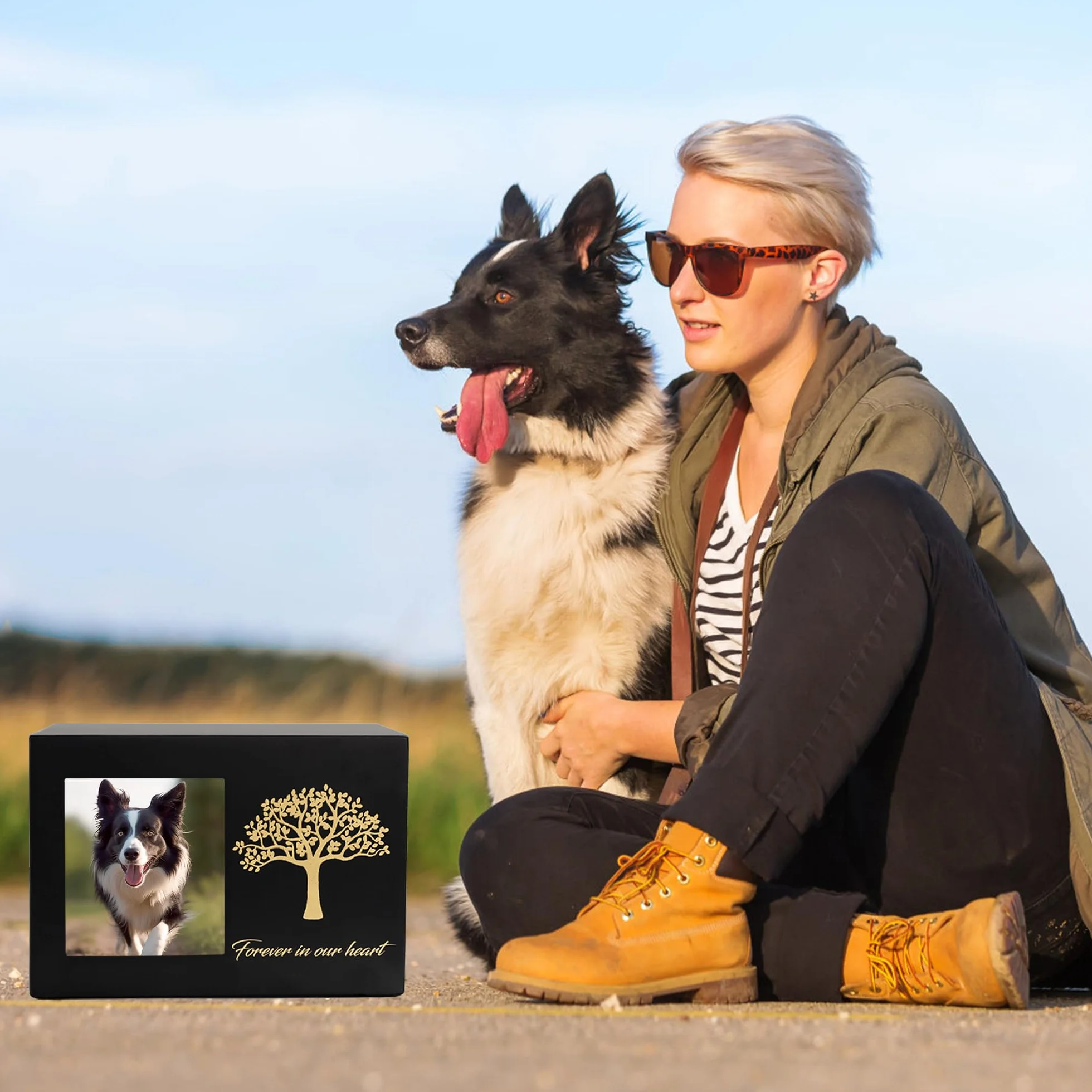 Urne funéraire pour Animaux Chat Cadre Photo Personnalisé Arbre de Vie Cendres Chat Chien Souvenirs Commémoratifs Taille L