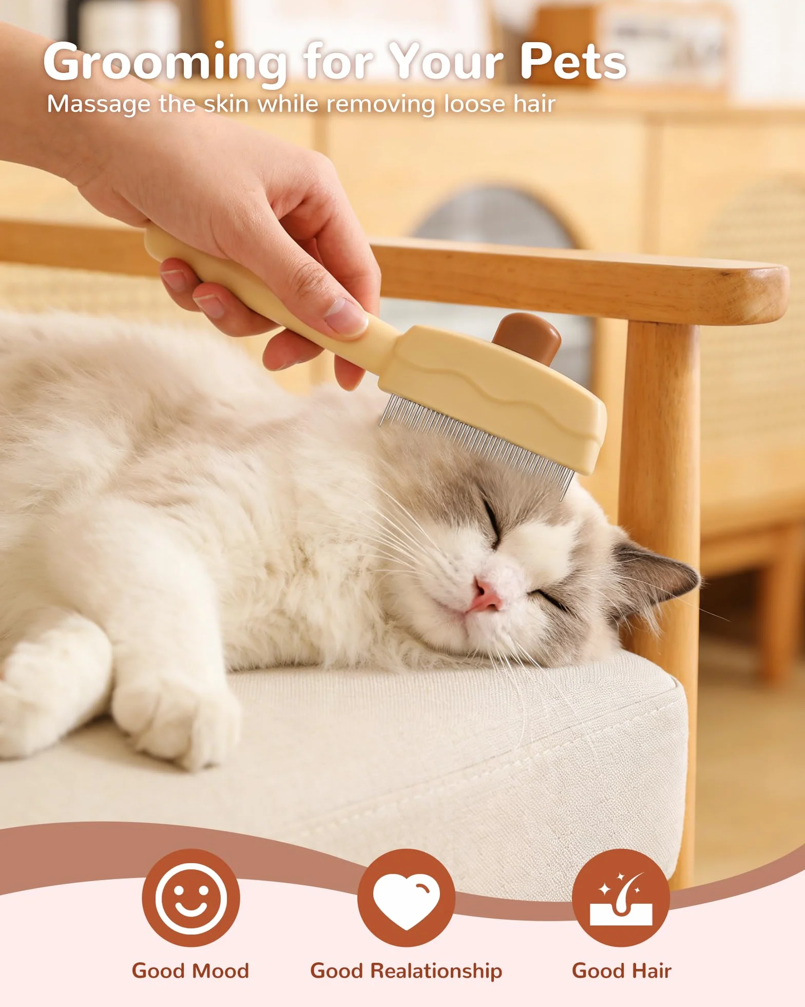 Brosses de Toilettage pour Chat et Chien Poil avec Bouton Release, Peigne D'épilation pour Animaux (Rose)