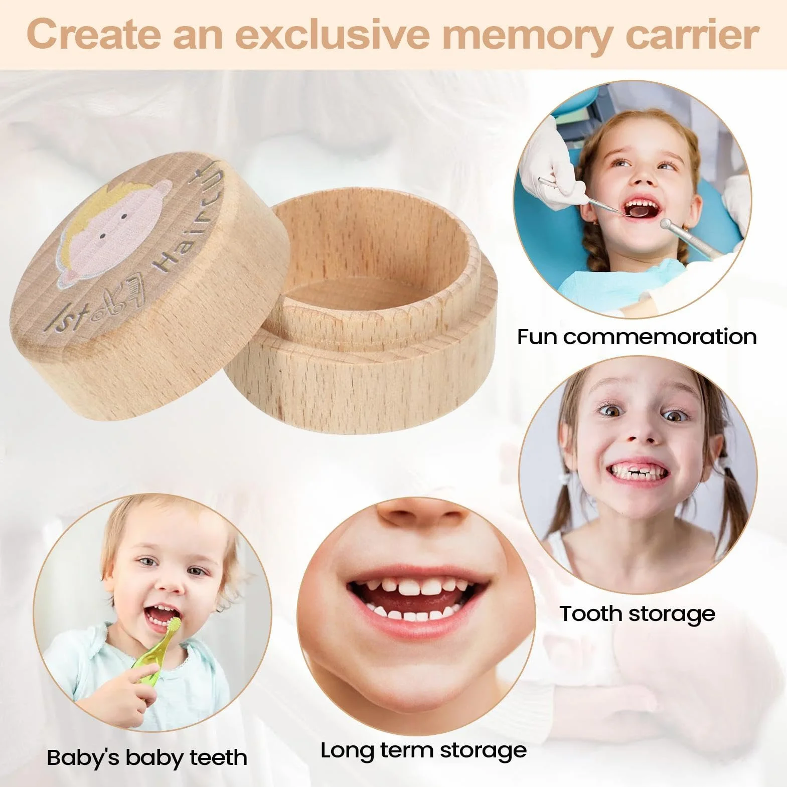 Souvenir Premiere Coupe Grand Boite Rangement Bois Coffret Bebe Chambre Maison Cadeau
