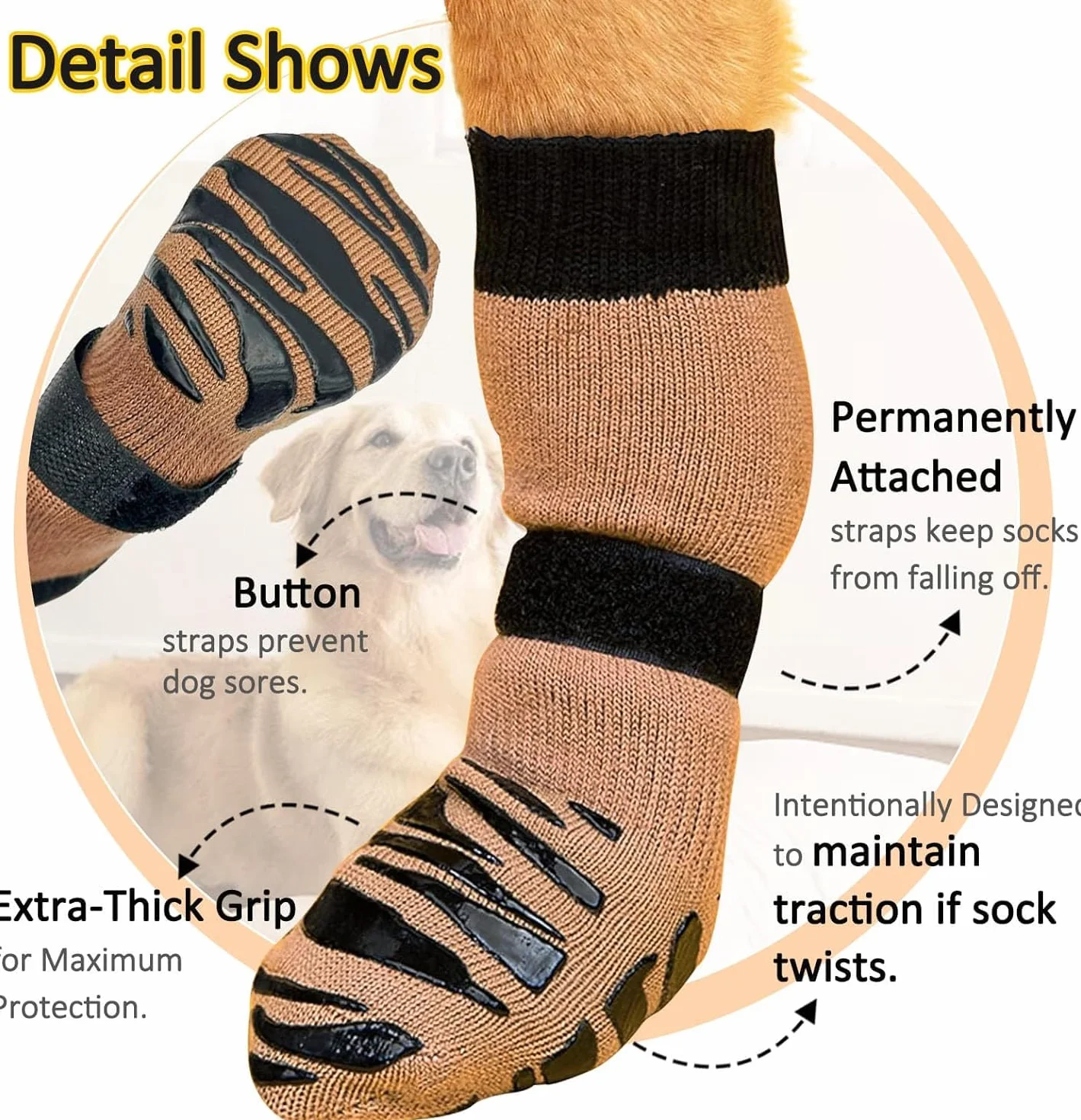 Chaussettes Antidérapantes pour Chien – Double Face pour Sol en Bois, Protège-Pattes (S)