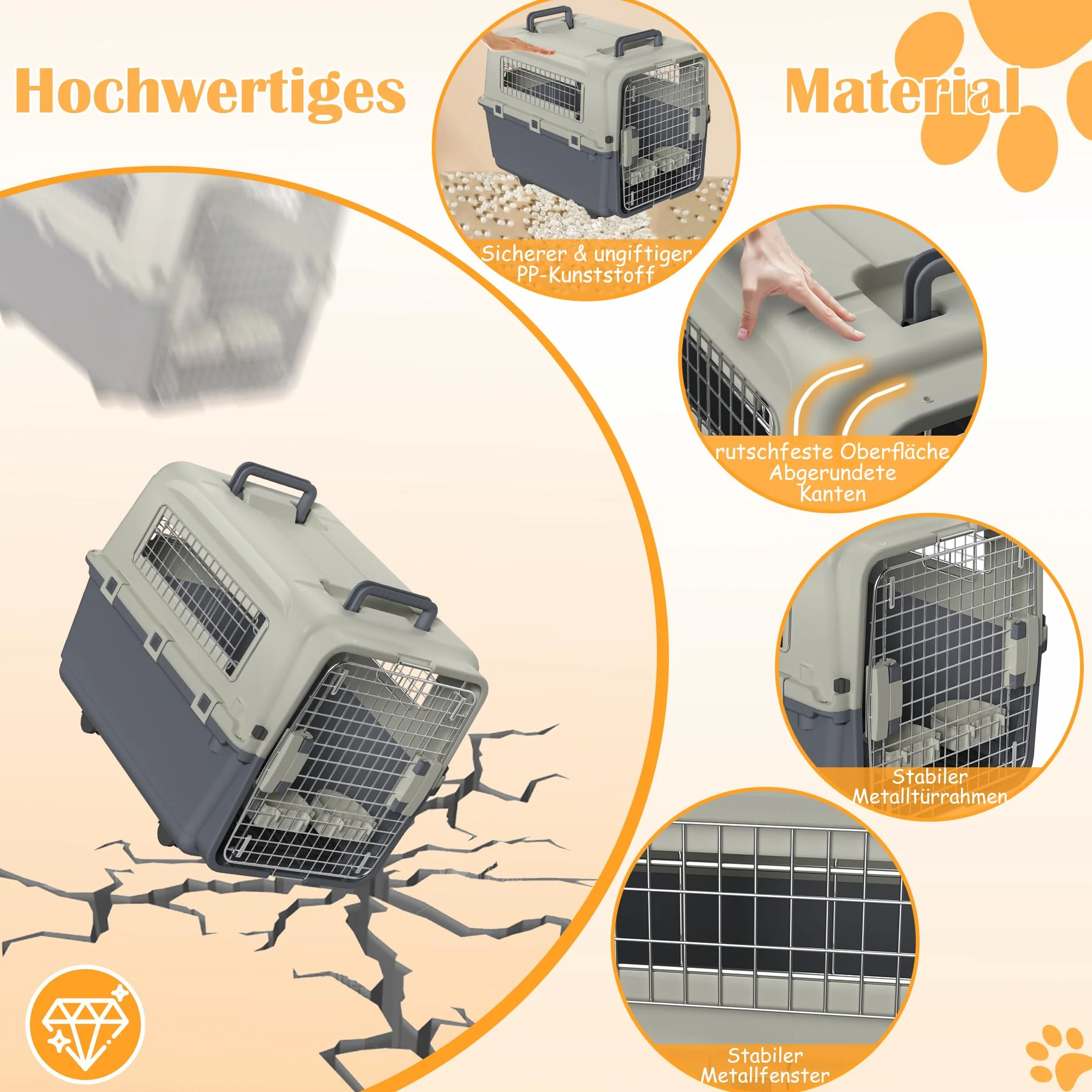 NAIZY Boîte de transport pour chat 67x51x58,5 cm avec porte métal et aération jusqu'à 12,5 kg