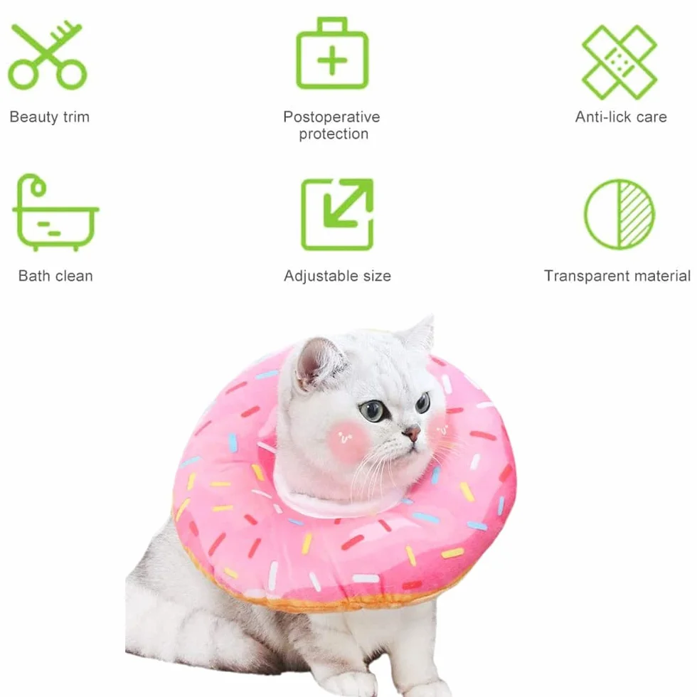 Collier de Récupération pour Chat, Collerette de Protection Souple Anti-Morsure, Cône Anti Léchage Après Chirurgie Rose (M)
