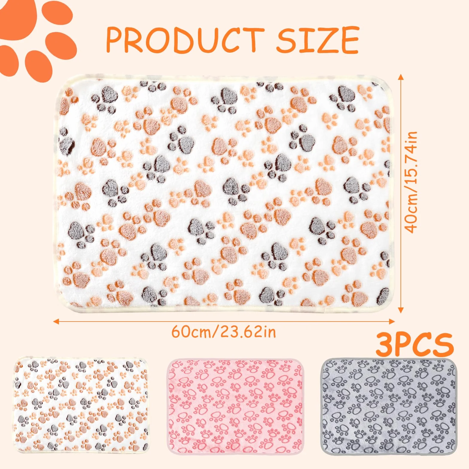 CIYIN Couverture pour Chien Chat en Flanelle Douce, Lavable avec Imprimé Patte (60x40cm, Blanc, Gris, Rose)
