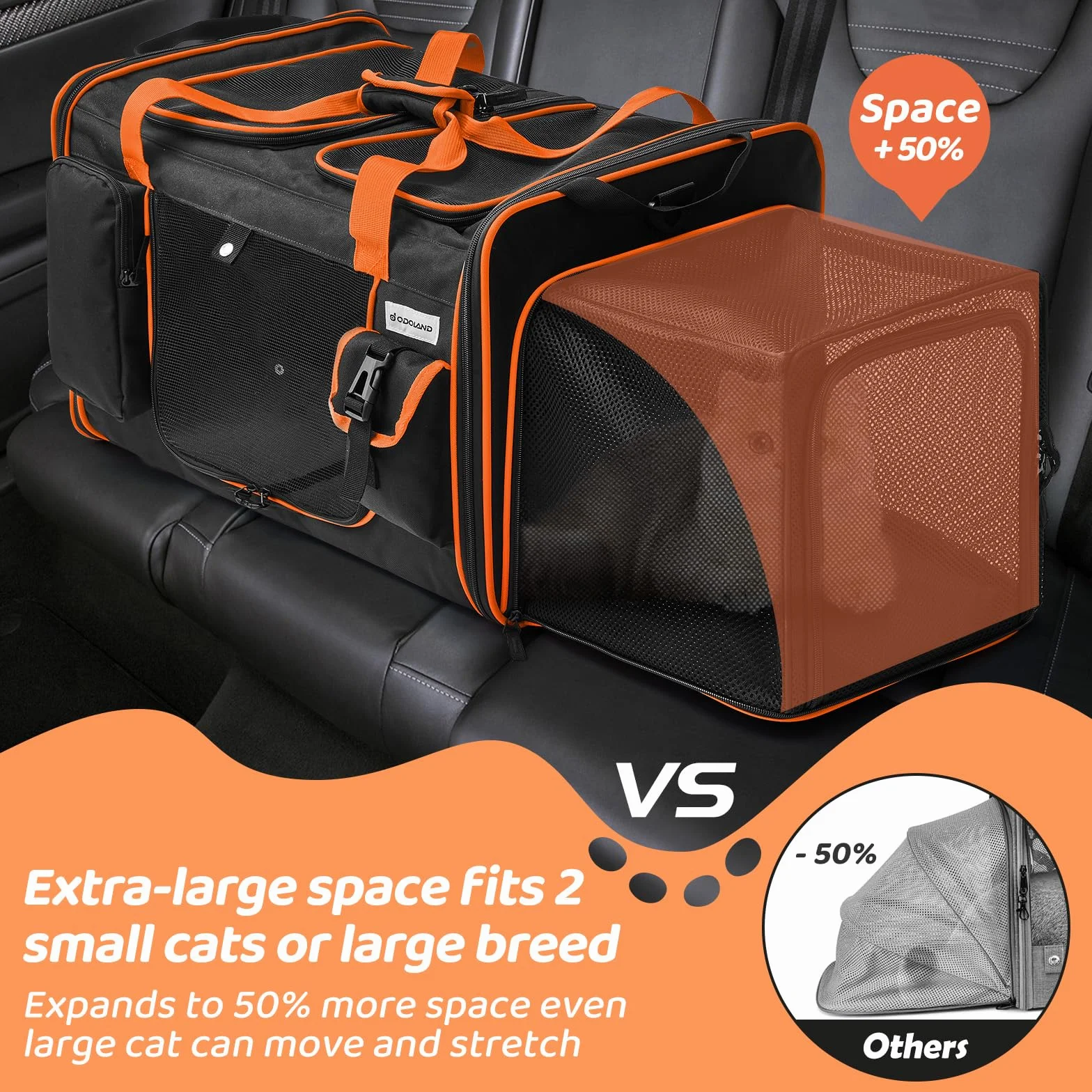 Odoland Pliowalny Rozkładany Torba Transportowa dla Kota Psa 60x38x35 cm z Wodoodpornym Materiałem