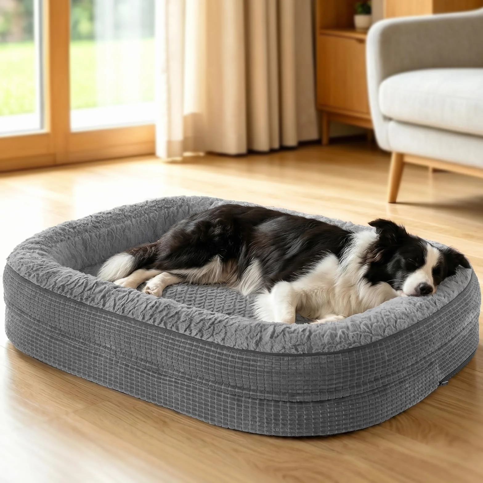 Lit pour Chien Orthopedique et Dehoussable, Coussin Memoire de Forme Canapé Chiens Imperméable, 89x63x18 cm