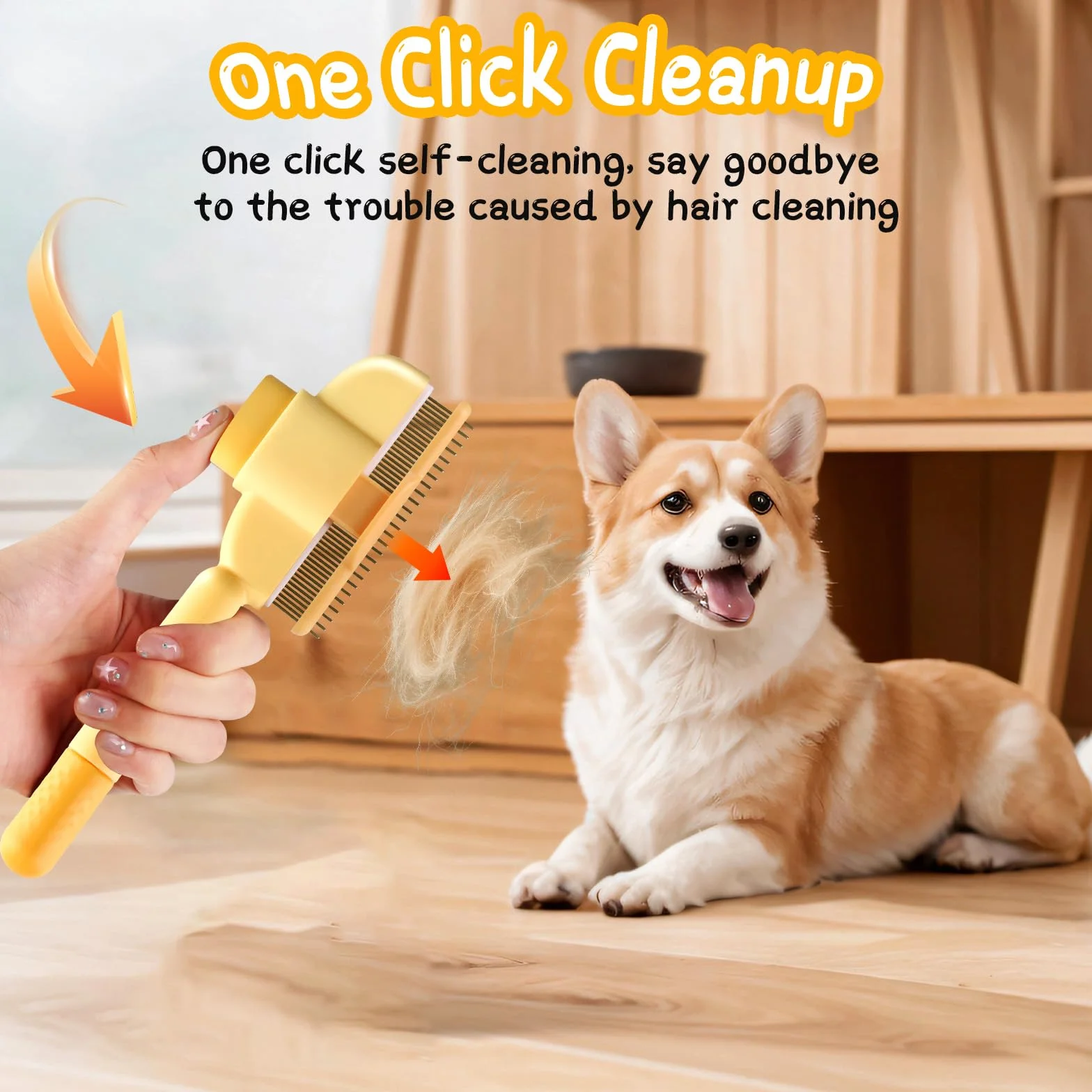 Peigne de Toilettage pour Chat avec Bouton D'épilation, Anti Puces, Brosse pour Chat, Nettoyage Rapide des Poils, Vert et Jaune