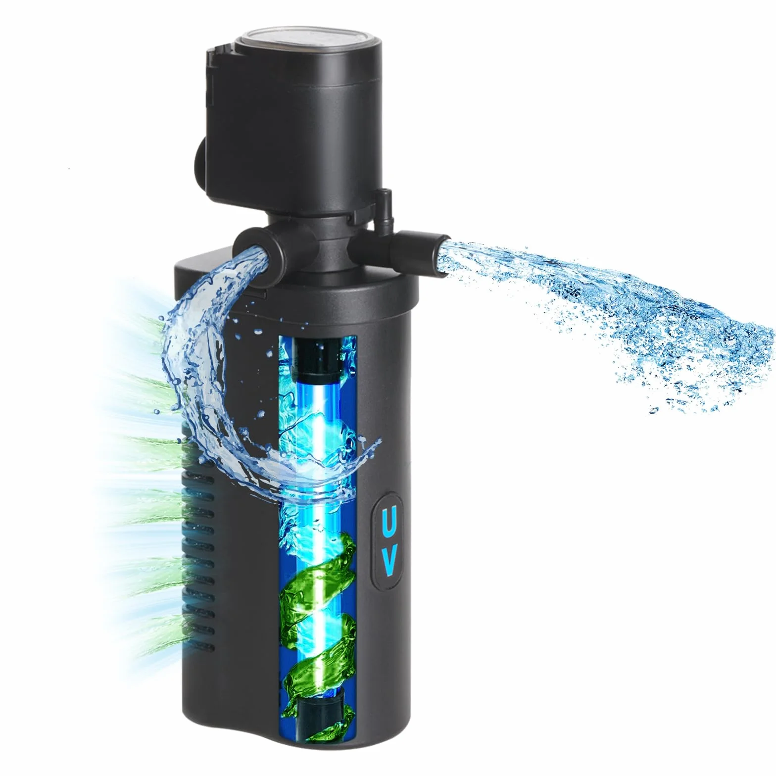 Filtre aquarium avec lampe UV Pompe submersible 4 en 1 600 L/h 40-170 litres