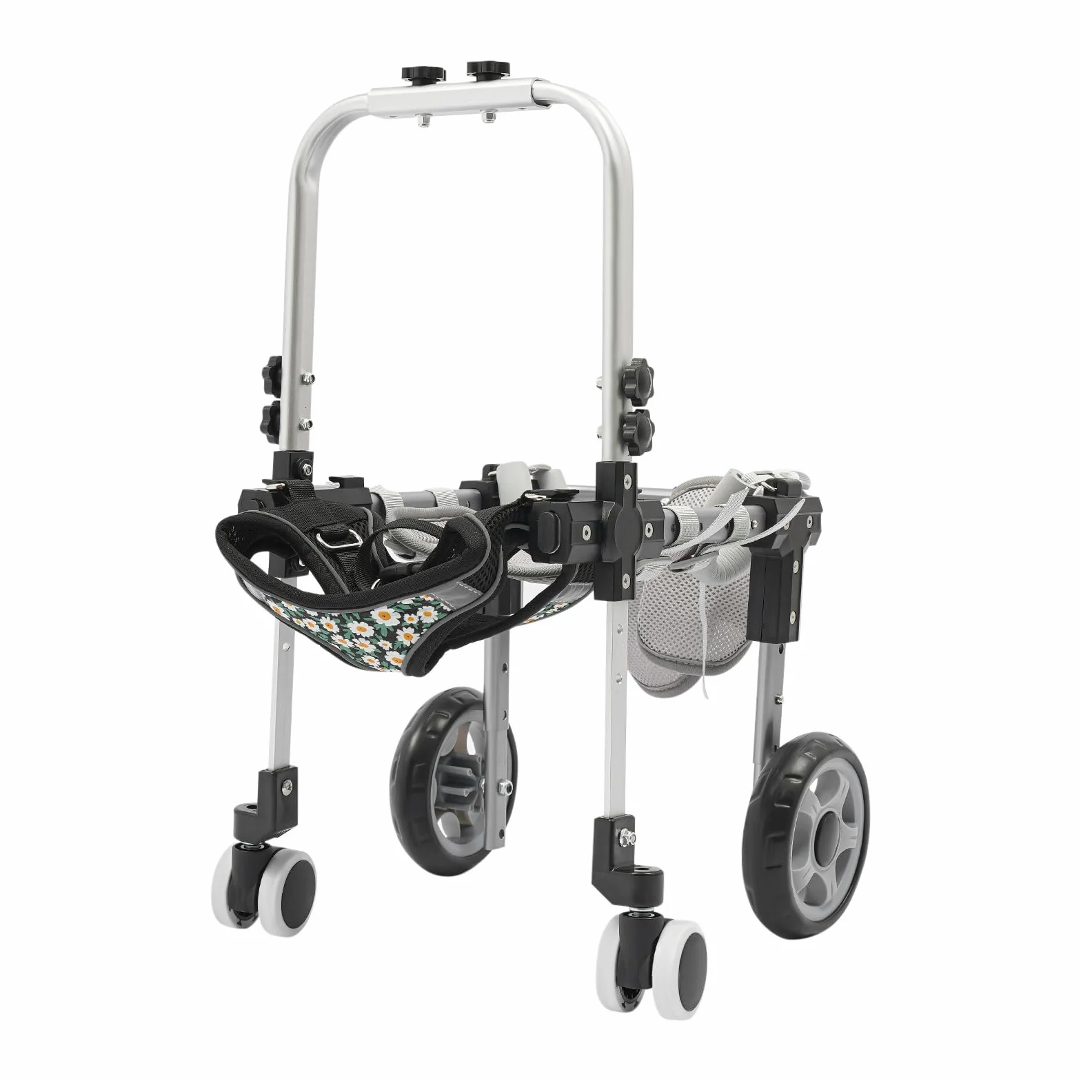 Fauteuil Roulant pour Chien avec roues amortissantes en EVA et repose-pieds rembourrés,Chariots pour Chien en aluminium vec anneau en D pour laisse,largeur/hauteur/longueur réglables,noir,S