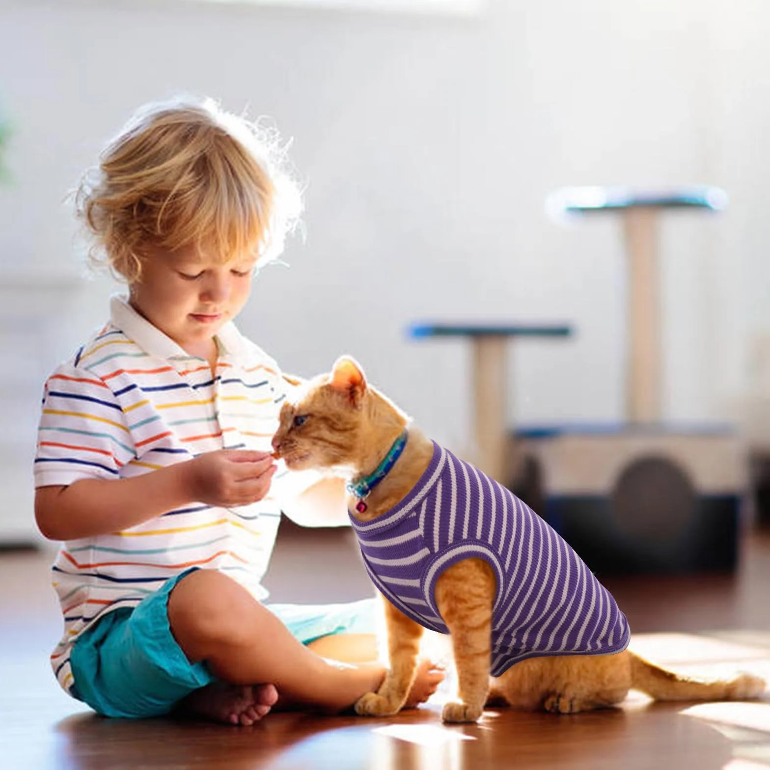 Sphynx Vêtements pour chat T-shirts respirants sans poils rayures sans manches pull-over été animaux de compagnie Cornish Rex