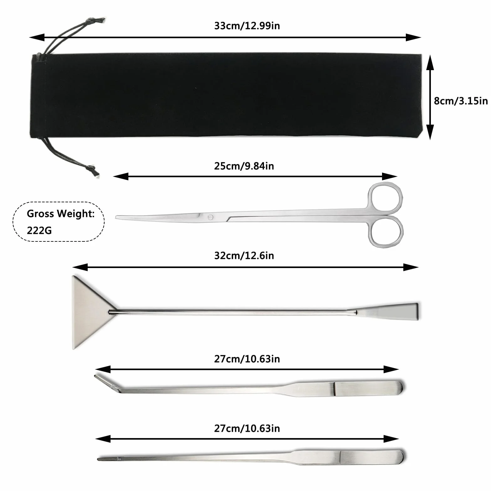 Aquarium Aquascaping Kit 4 en 1 Acier Inoxydable Ciseaux Pince Spatule Outils pour Plante Aquatique