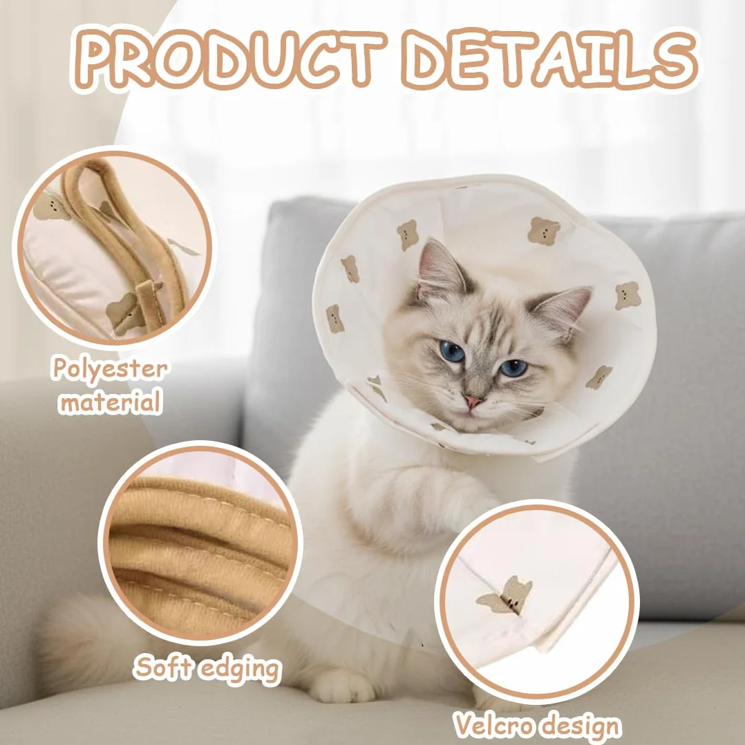 Collerette Anti Léchage Pour Chat En Tissu Souple Léger Réglable Avec Fermeture Velcro