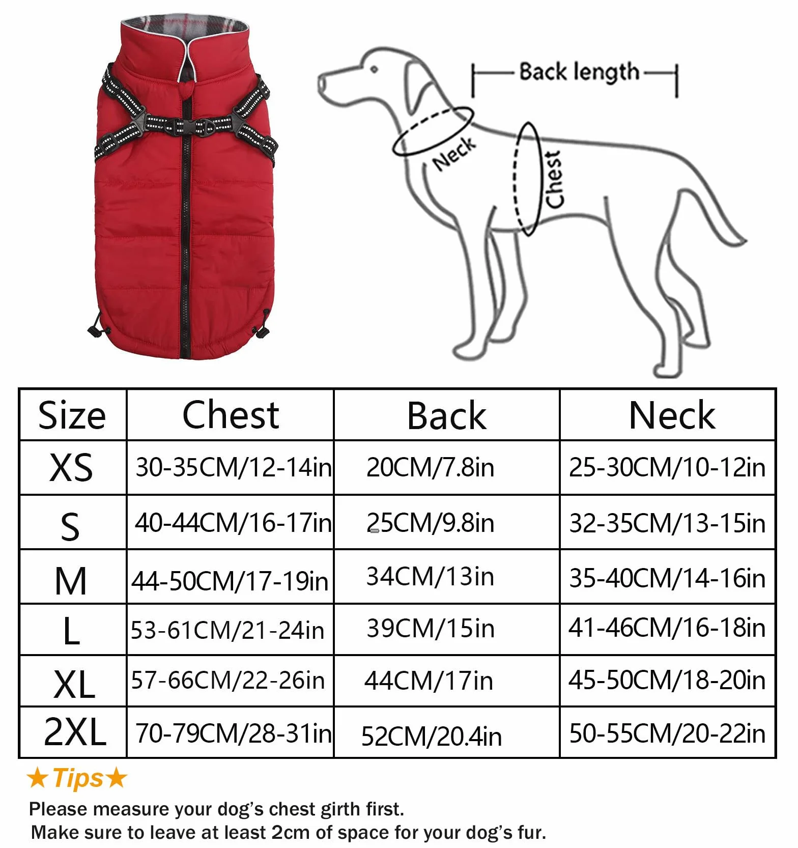 Manteau d'hiver pour Chien avec Harnais Intégré, Veste Polaire Chaud Imperméable Gilet pour Chien, Pull Extérieur Moyenne Petite Chiens Rouge