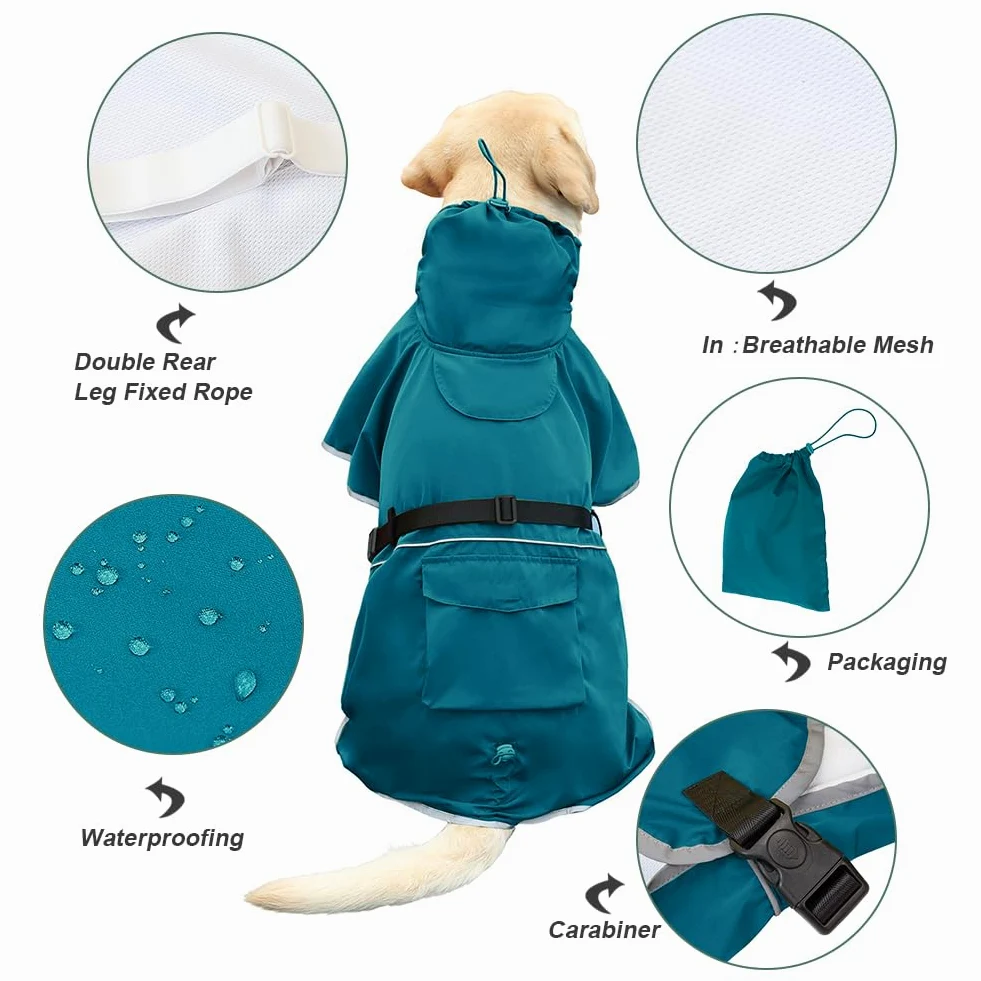 Imperméable pour Chien, Poncho à Capuche Ajustable, Réfléchissant, Léger, pour Chiens de Taille Moyenne à Grande (Bleu, 7XL)