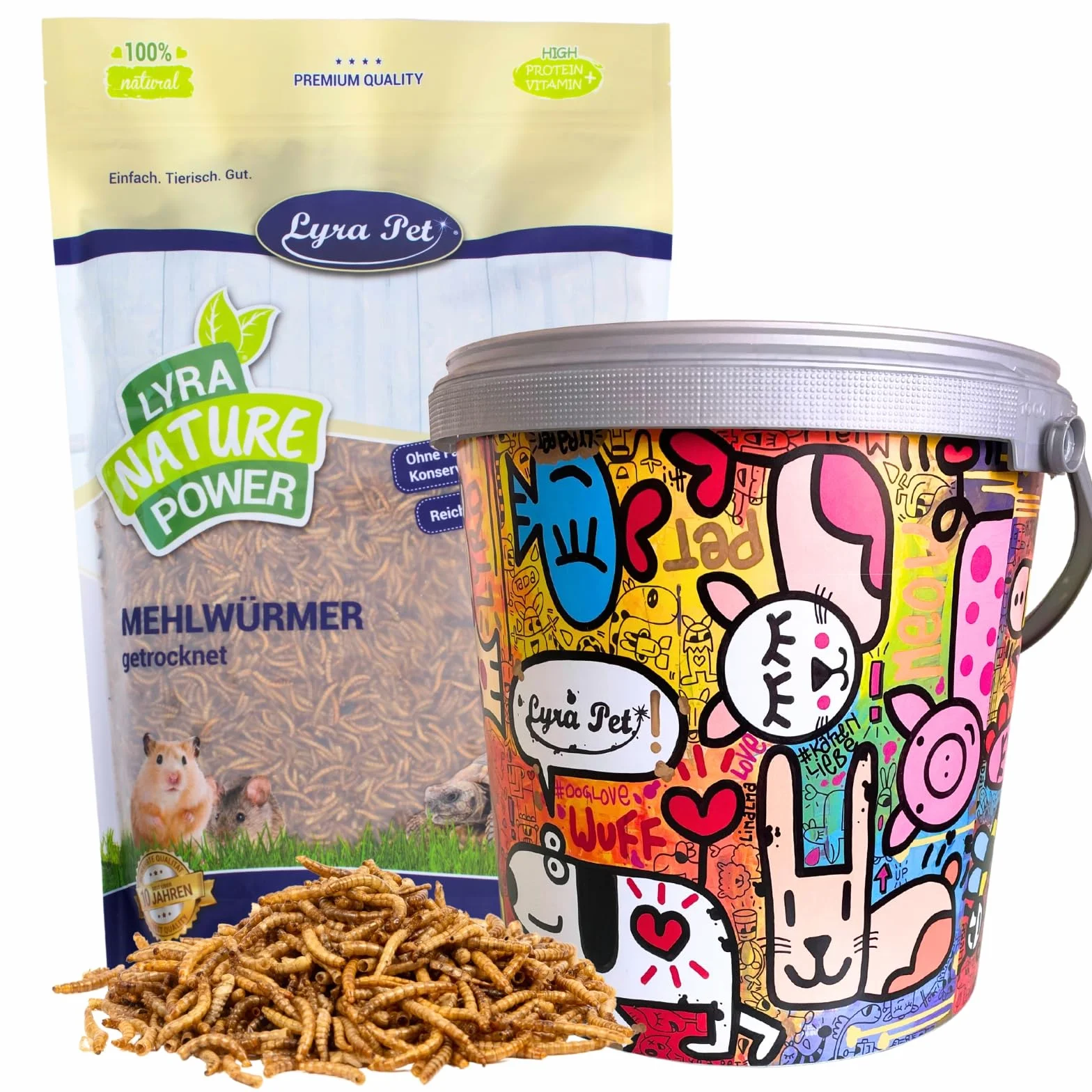 Lyra Pet® 10 litres de vers de Farine séchés dans un Seau Design de 10 L | Nourriture Riche en protéines pour Oiseaux, Reptiles, Amphibiens & Poissons
