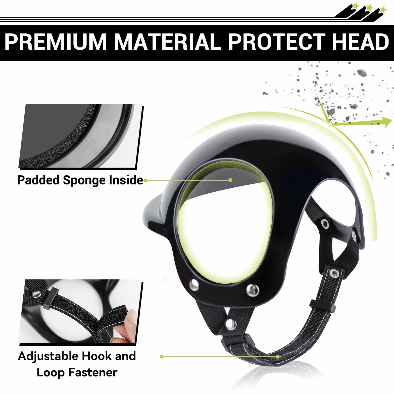 Casque pour chien extra petit avec trous d'oreille – Chapeau réglable et robuste pour activités de plein air/moto/vélo, noir, taille XS