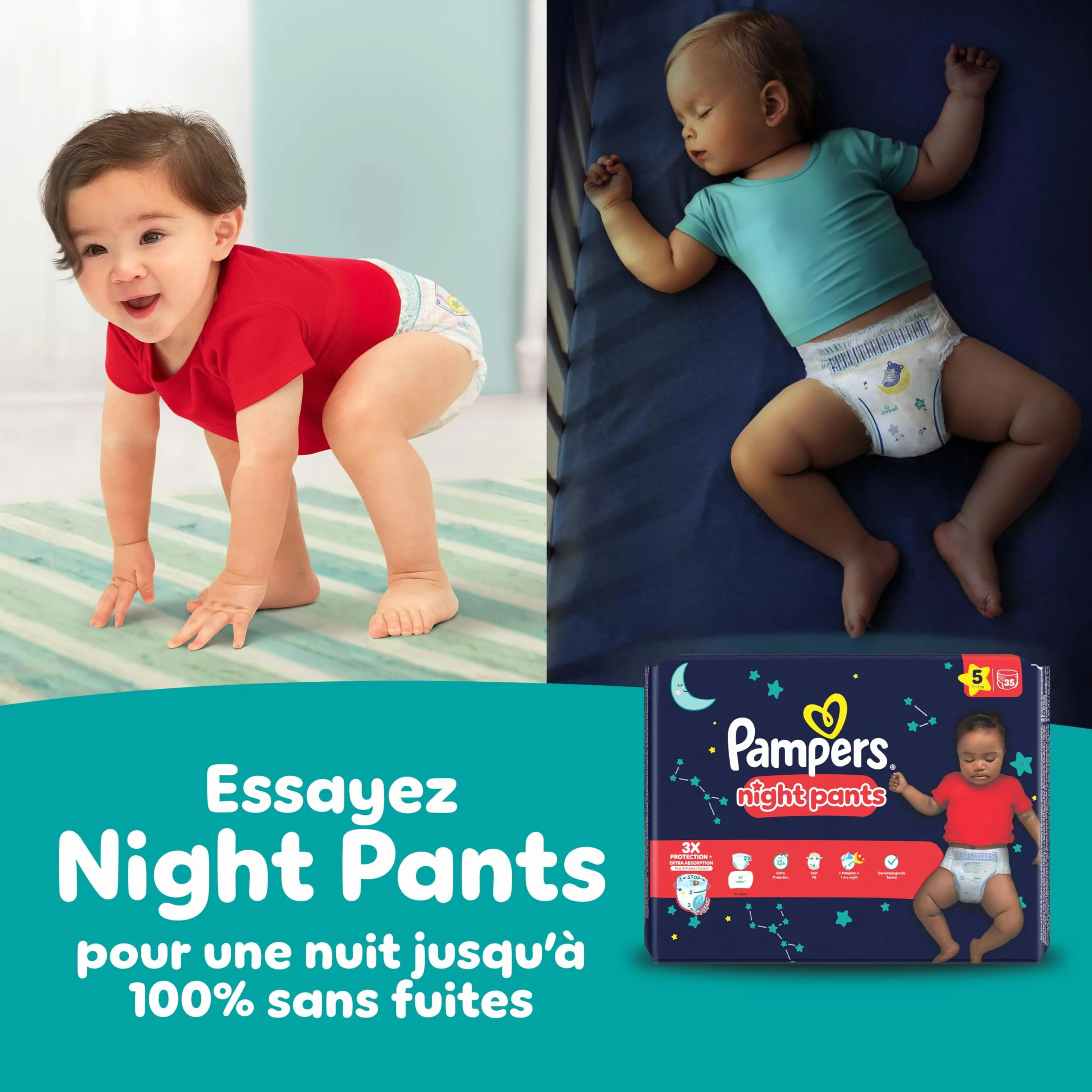 Pampers Baby-Dry Pants Taille 5 160 Couches-Culottes 12-17kg Maintien 360° Stop & Protect Nuit Sans Fuites Pack 1 Mois