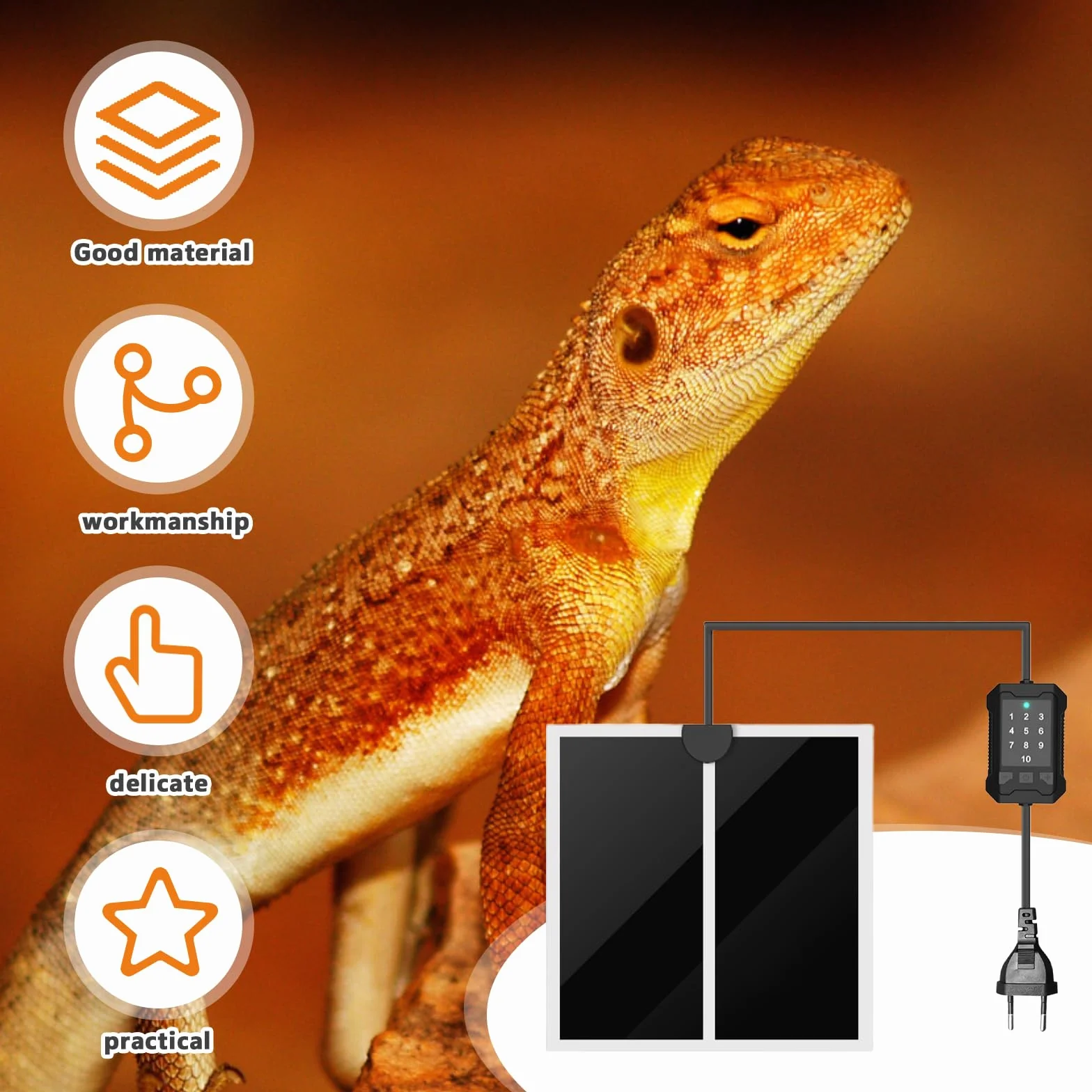 Tapis chauffant pour terrarium avec thermostat 10 niveaux 28 x 28 cm étanche protection surchauffe reptiles