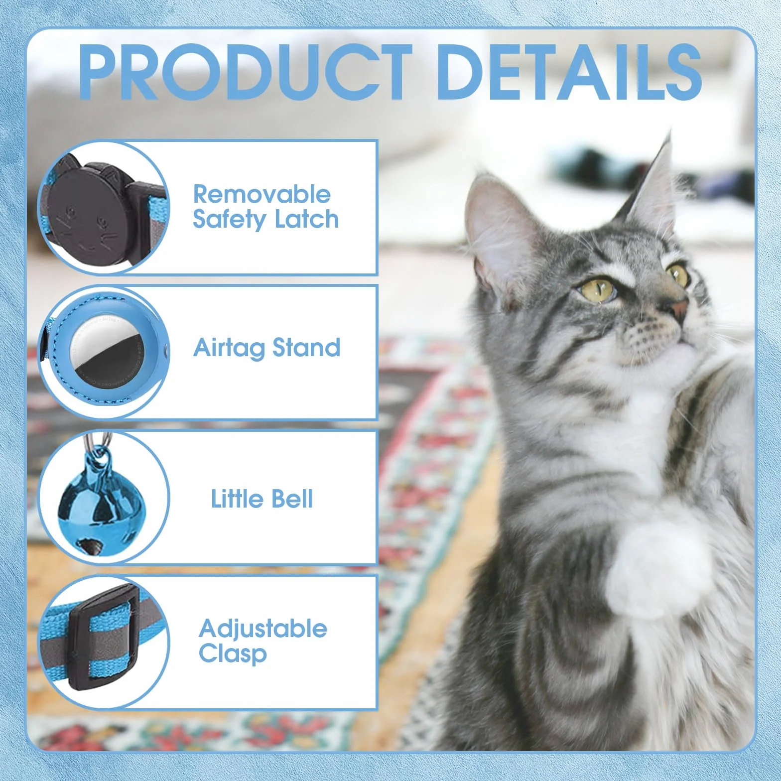 Collier Chat Anti-étranglement Réfléchissant Extensible 23-34cm avec Clochette Compatible Apple Air Tag