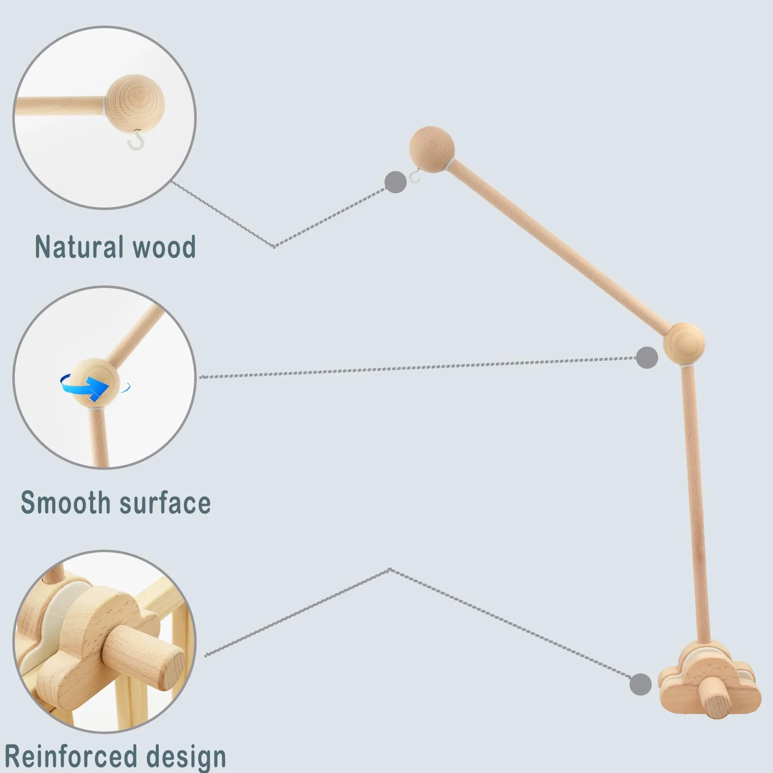 Mobile bébé en bois Aolkee, amovible réglable, suspension berceau, jouet pare-brise, brun