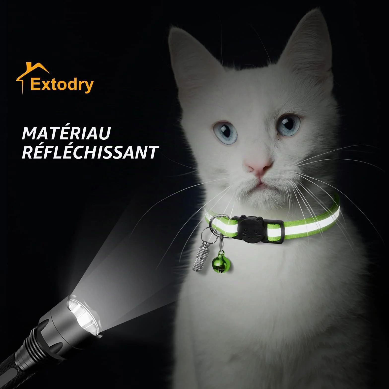 Collier Chat Réfléchissant Anti-étranglement avec Cloche, Réglable, 12 Couleurs, 2 Étiquettes Anti-Perte