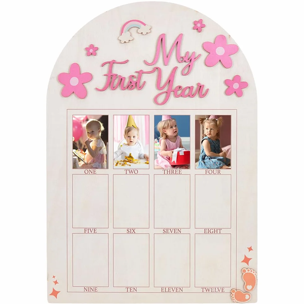 Cadre Photo de Ma Première Année Tableau des Étapes D'Un Mois en Bois Souvenir Bébé Décoration Chambre Enfant Cadeaux Garçon Fille 12cm