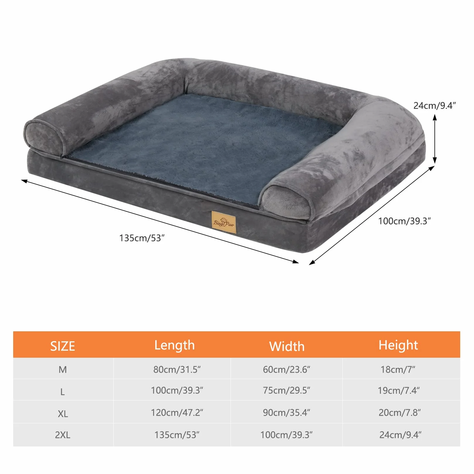 BingoPaw Housse de rechange pour lit de chien avec fermeture éclair lavable imperméable Gris XXL