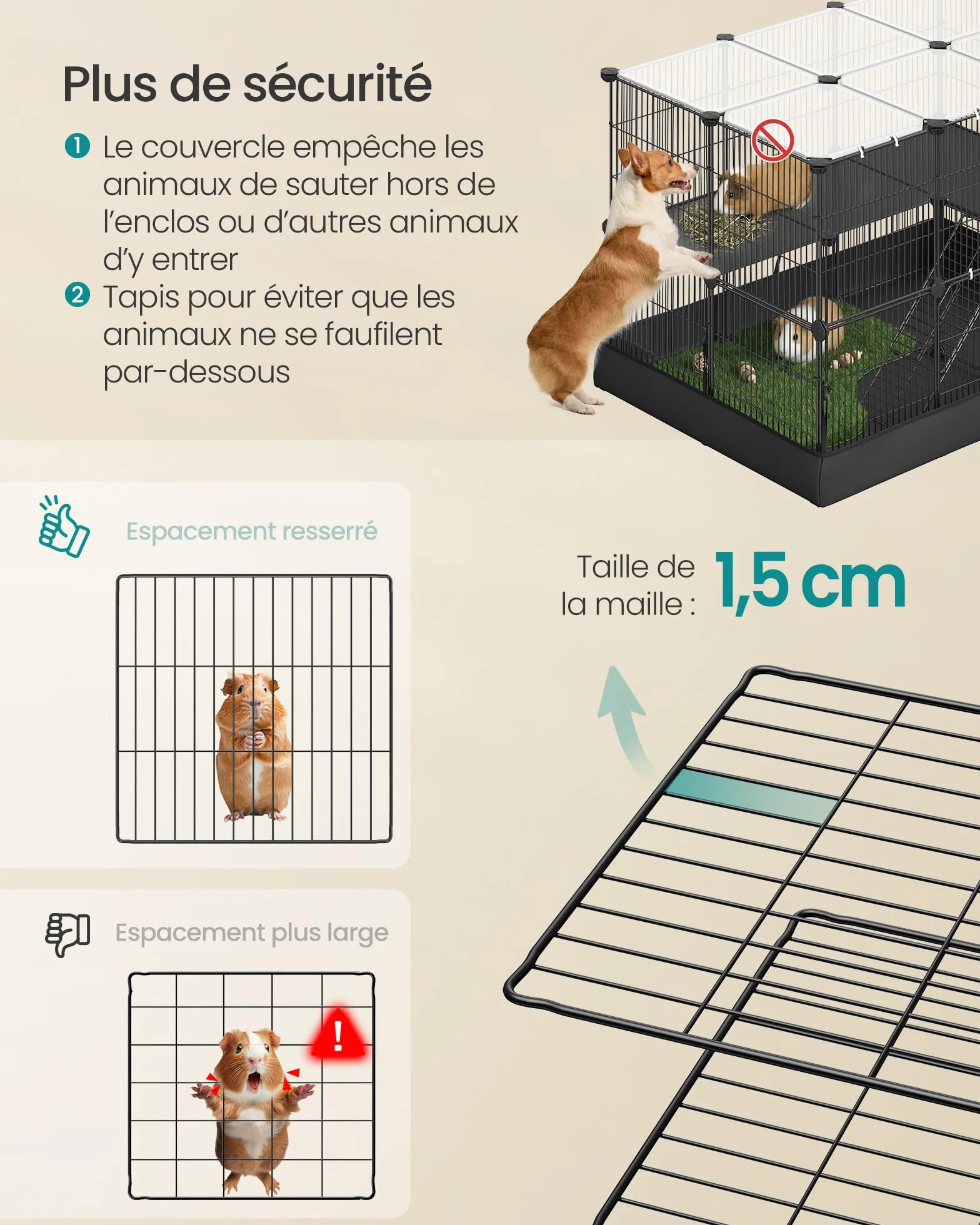 SONGMICS Enclos pour Petits Animaux 2 Niveaux 35 Panneaux 93x63x61,5 cm Noir d'encre