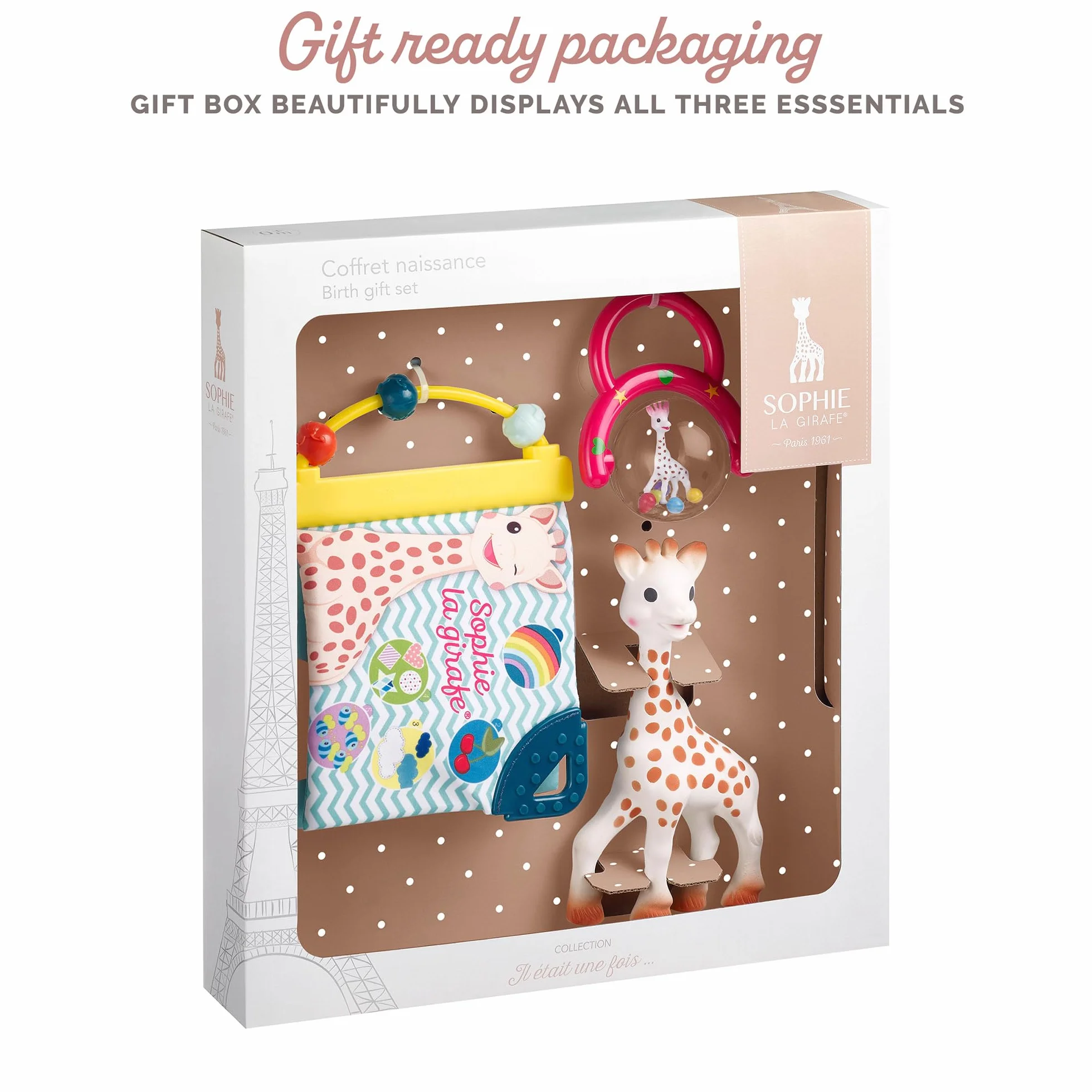 Sophie la Girafe Coffret Cadeau Livre d'Eveil Hochet Caoutchouc 100% Naturel Jouet Premier Age