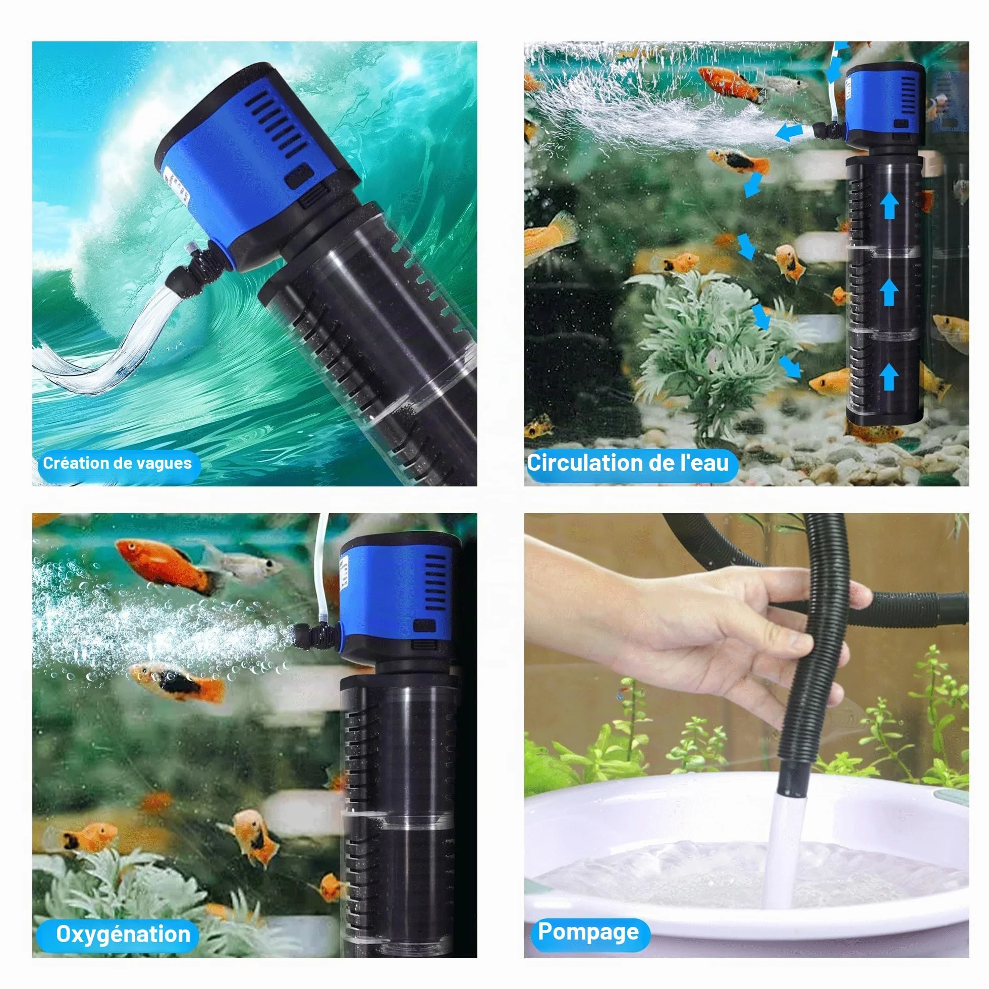 Pompe submersible 4 en 1 Filtre d'aquarium 1500 l/h pour 300-750 litres