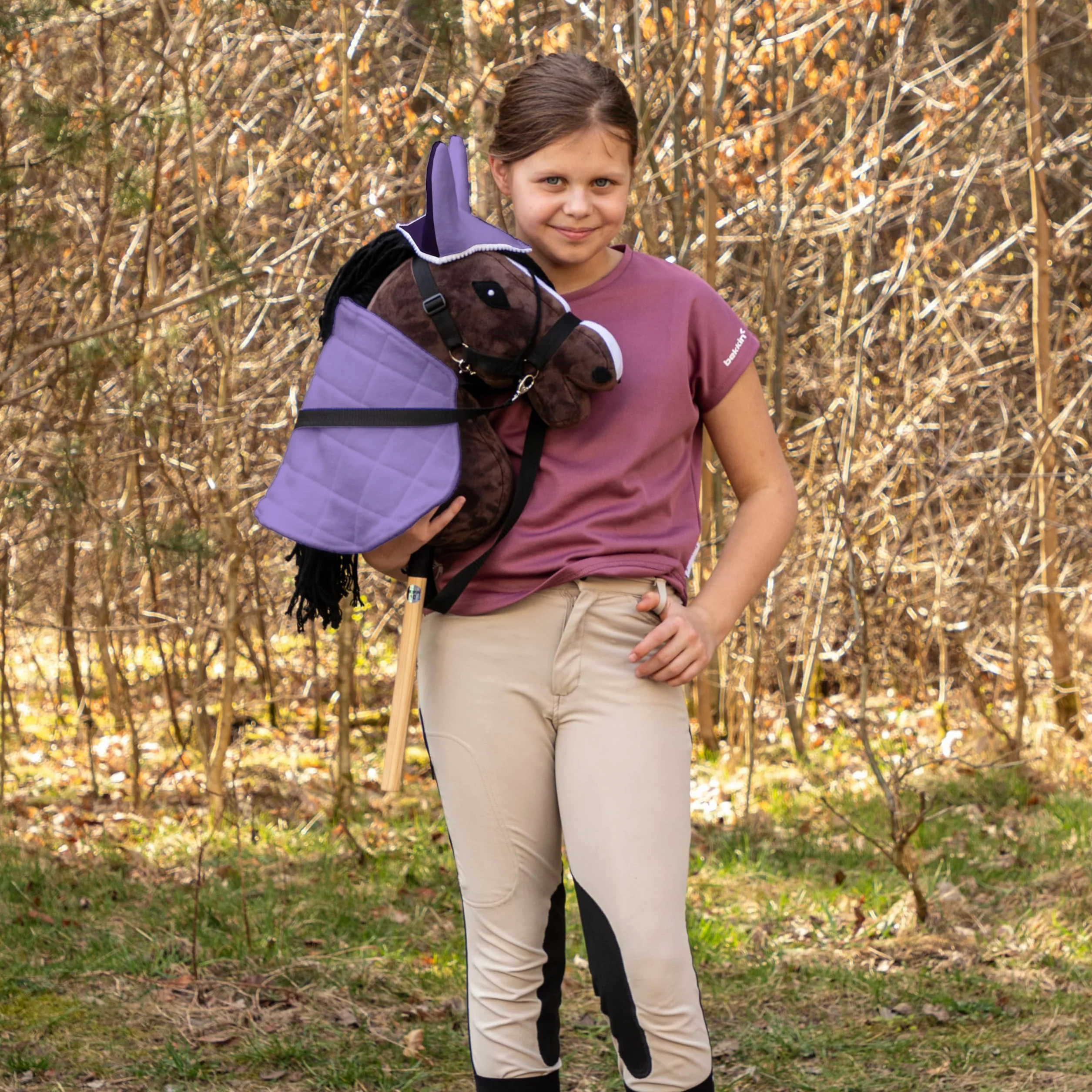 SKIPPI Couverture Réversible et Bonnet Anti Mouches pour Hobby Horse - Bruyère et Prune, Accessoire Tête de Cheval