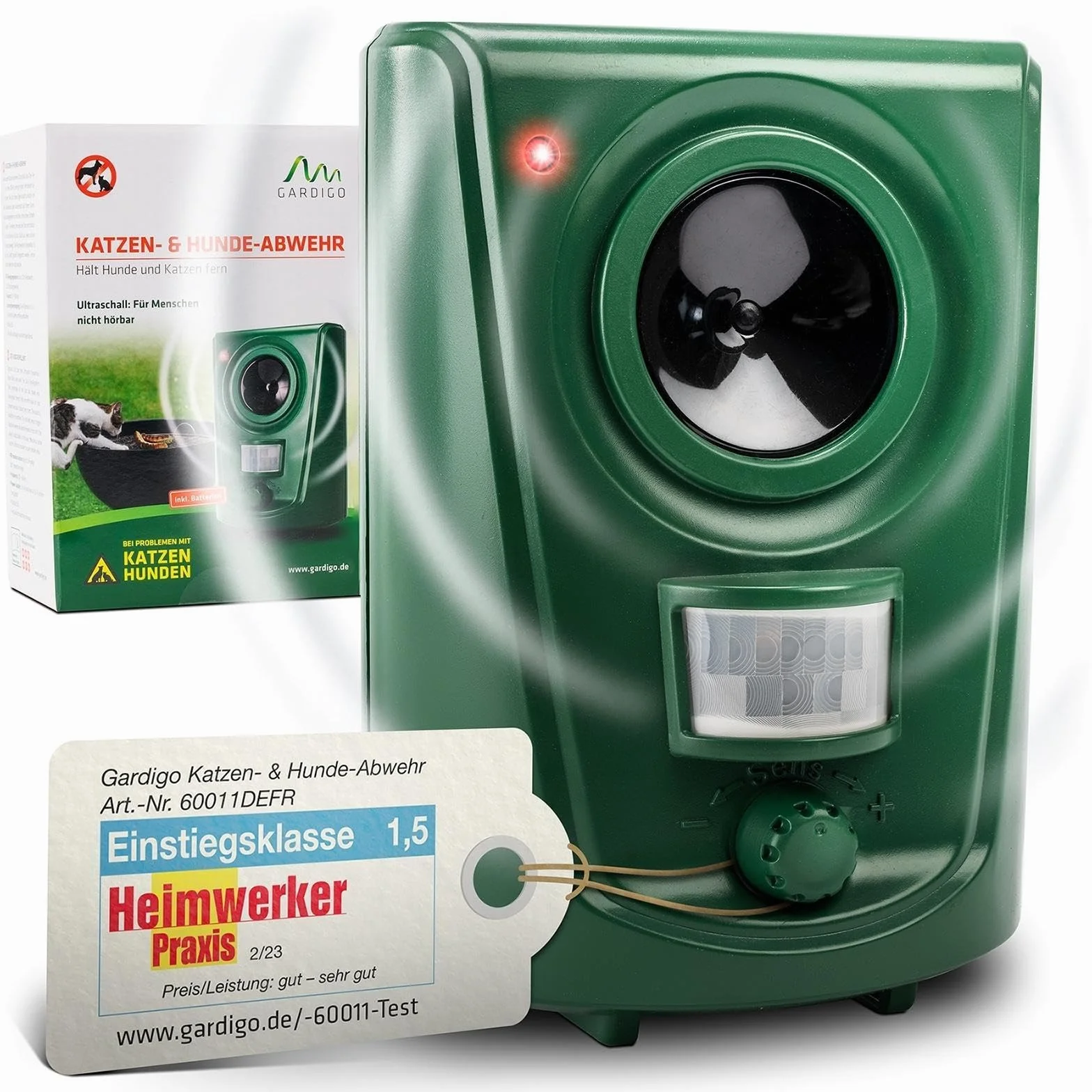 GARDIGO® Répulsif Ultrasonique pour Chiens et Chats 20–60 kHz Détecteur de Mouvement 120° 12 m Protection Jardin Garage