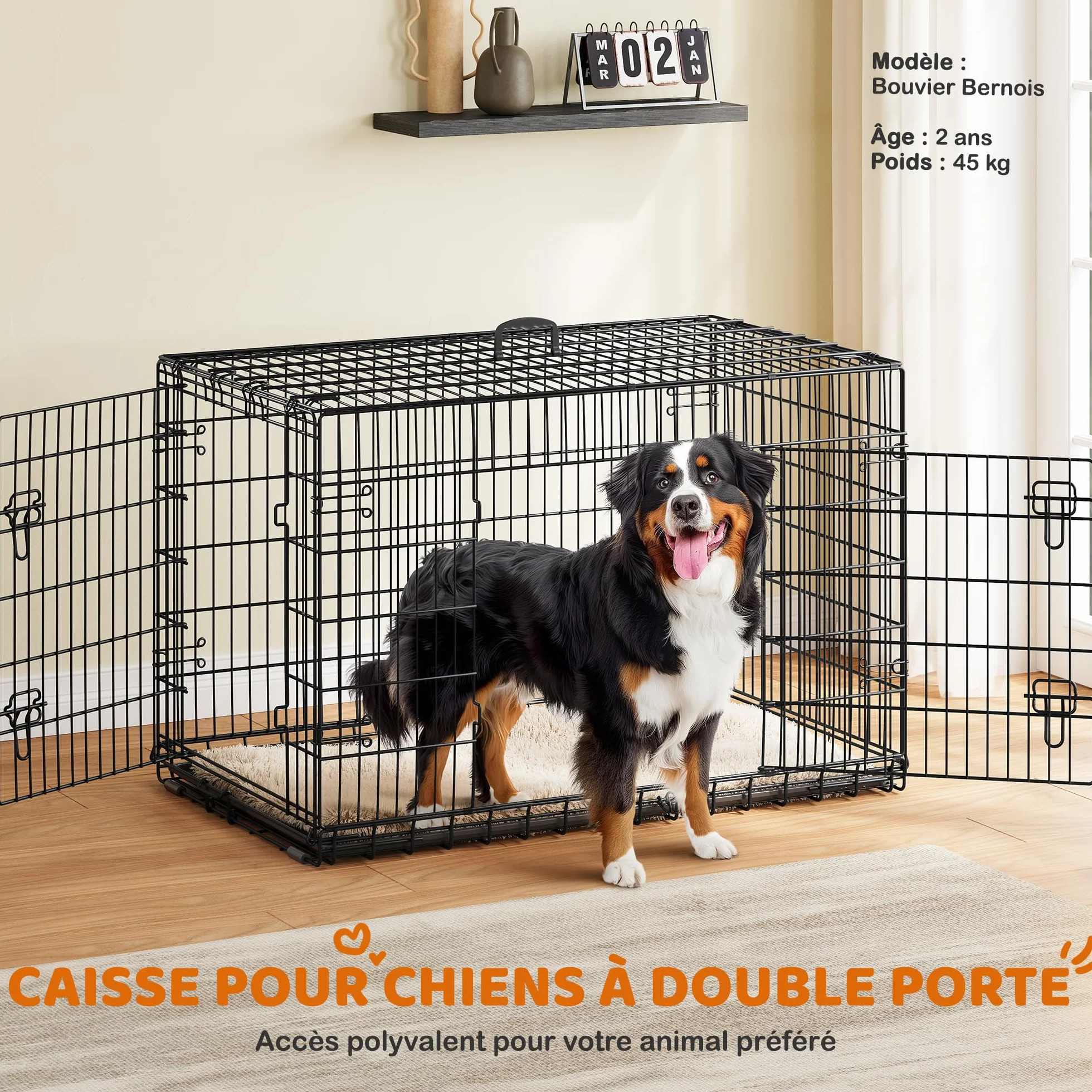 Yaheetech Cage pour Chien Pliable 122x71x78 cm Métal 2 Portes Verrouillables Plateau Amovible