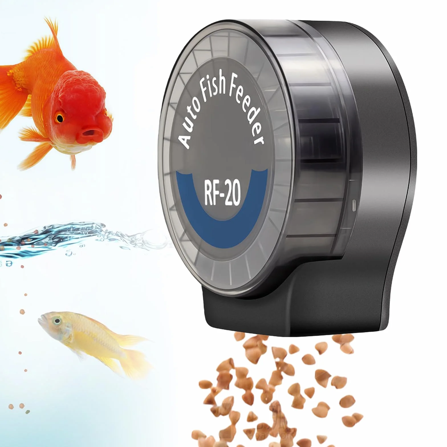 Distributeur Nourriture Poisson Automatique, Distributeur Poisson Nourriture avec Minuterie, 108ml Réglable pour Poudre, Granulés Et Pellets, Fonctionne sur Piles