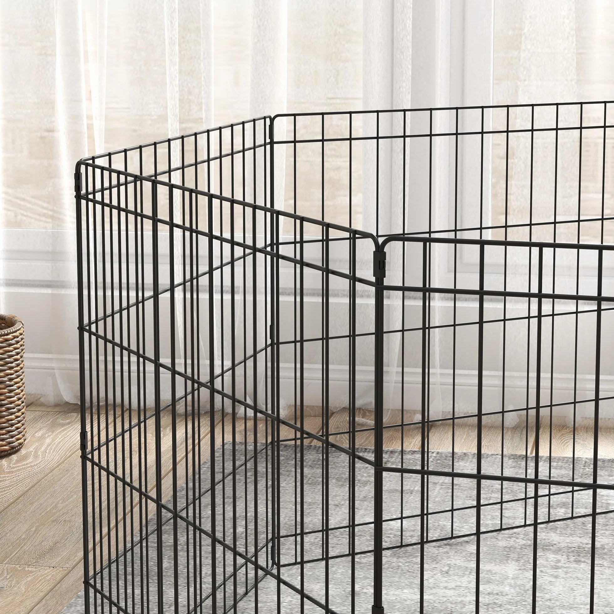PawHut Parc enclos modulable pour Chiens Lapins rongeurs clôture Petits Animaux intérieur extérieur Pliant 1 Porte 8 Panneaux Fil métal 61 x 61 cm Noir