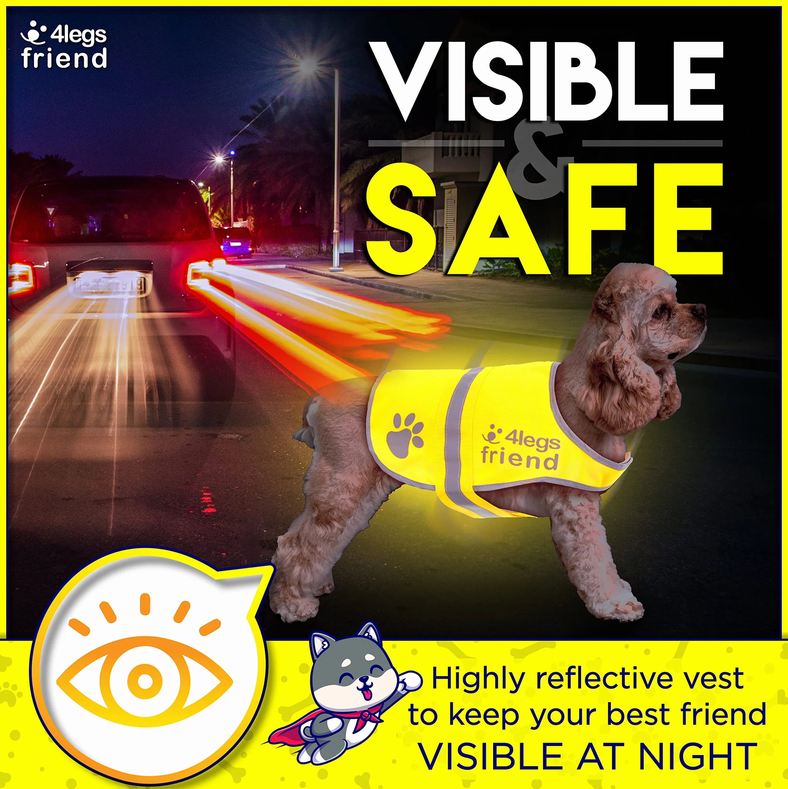 Gilet de Sécurité Réfléchissant pour Chien 5 Tailles Haute Visibilité Jour et Nuit