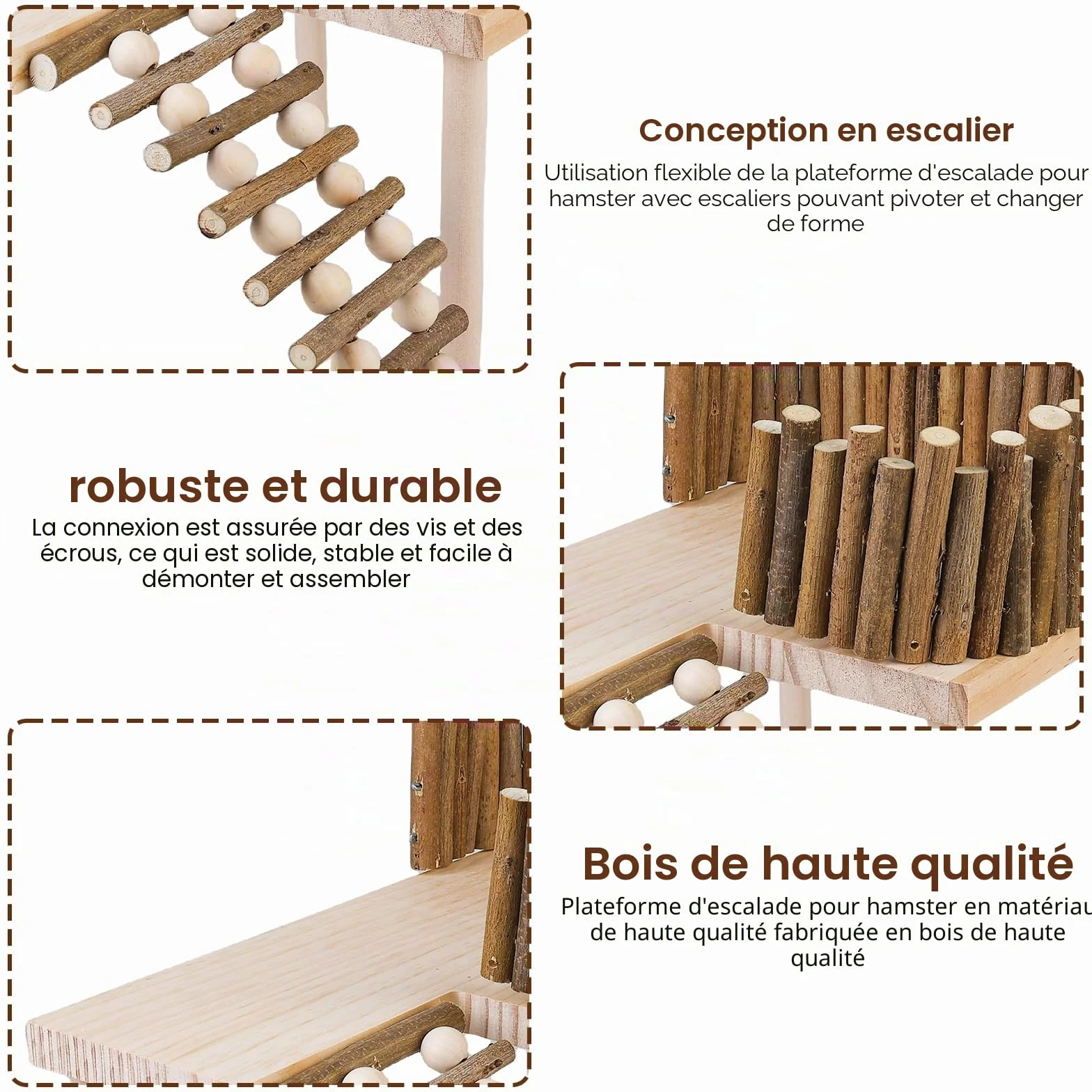 Plateforme d'escalade en bois pour hamster avec échelle - Aire de jeu robuste pour petits animaux