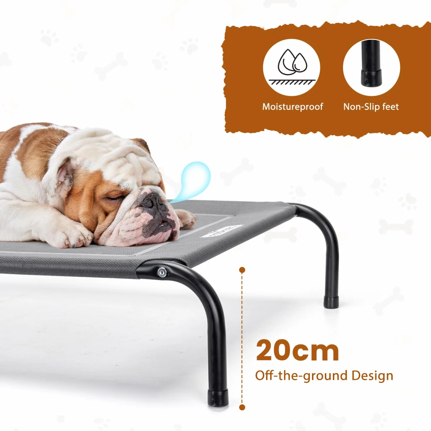 Nobleza Panier Chien Surélevé Camp Intérieur Extérieur Lavable Respirant Gris L 124x90x20CM