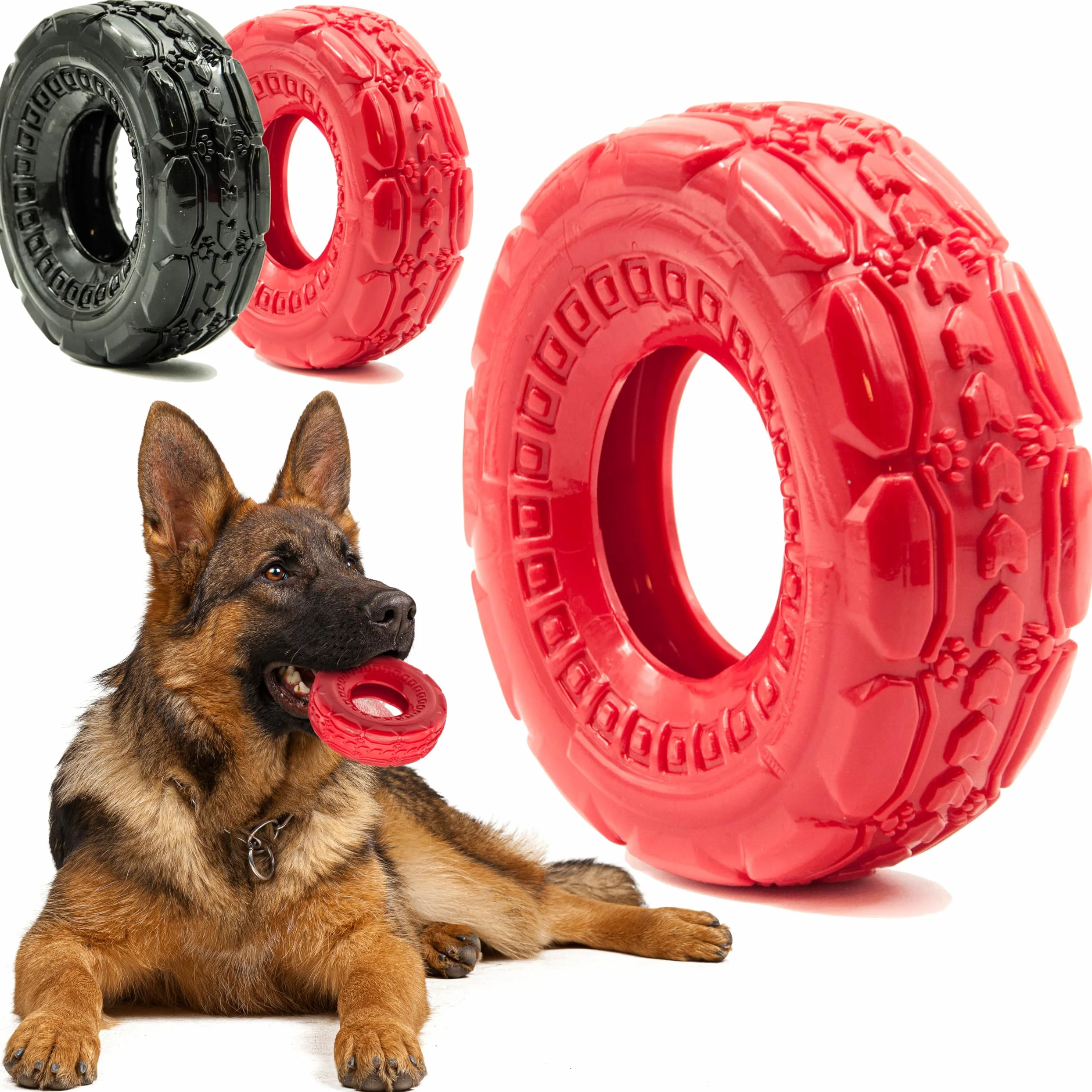 Lot de 2 jouets à mâcher en caoutchouc pour chien de 12,7 cm | TPR Tough Dog Toys Large Medium | Roue de pneu | Jouets interactifs pour chien pour l'ennui | Jouets flottants pour chien | Jouets de