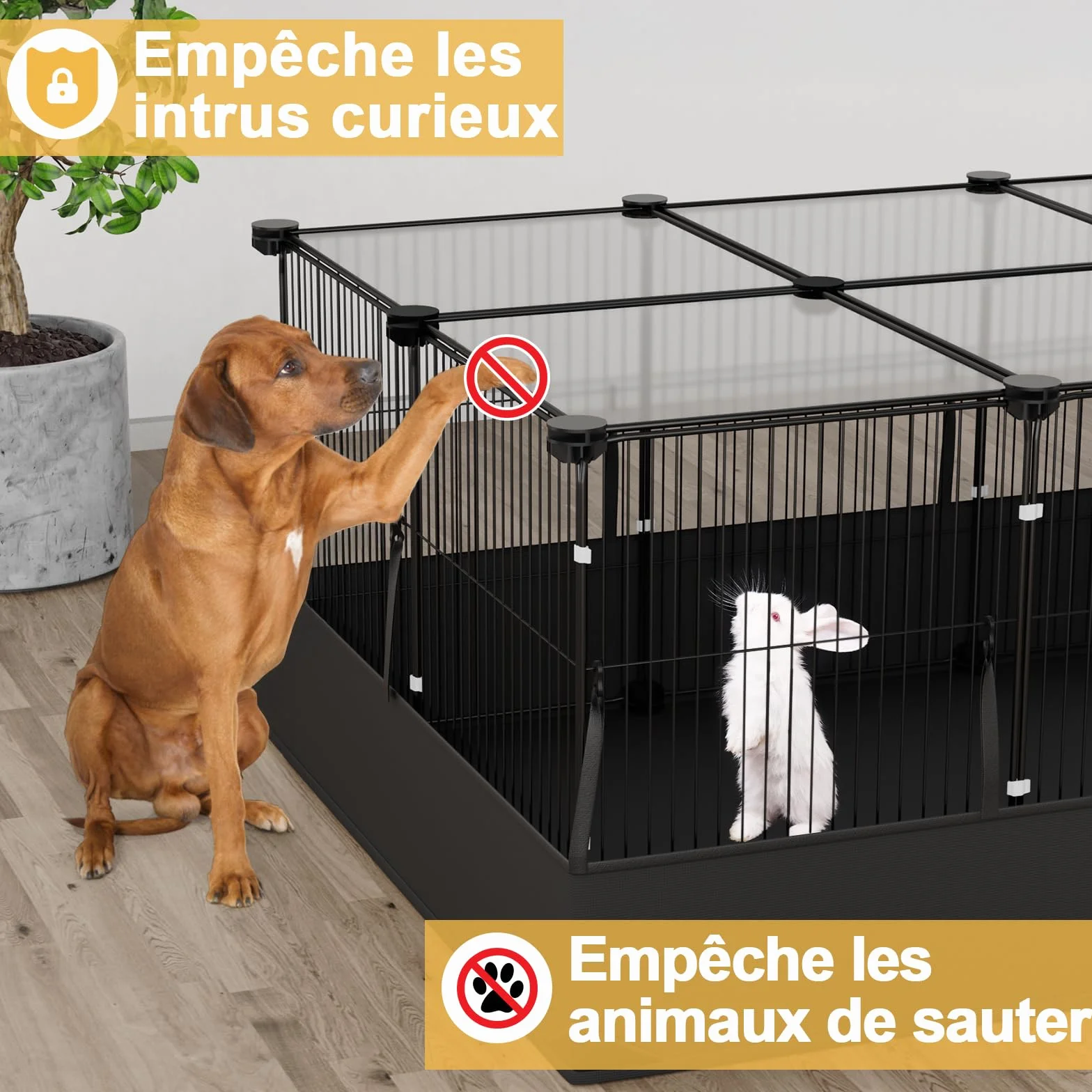 Aystkniet Cage pour Lapins et cochons d'Inde avec Couvercle et revêtement de Sol imperméable - 122CM x 60CM x 40CM Cage pour Petits Animaux avec Triple mesures de sécurité et Crochets en Un clic