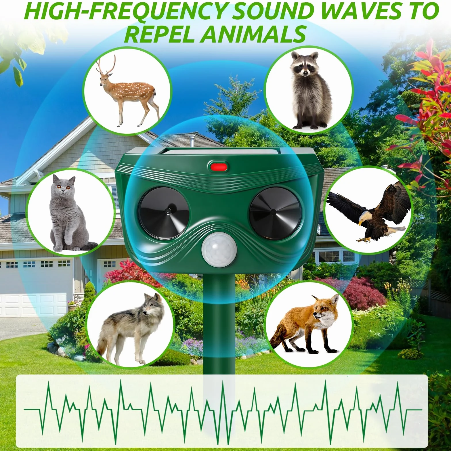 Répulsif Chat Ultrason Solaire avec Détecteur de Mouvement Anti Chats Chiens Rongeurs
