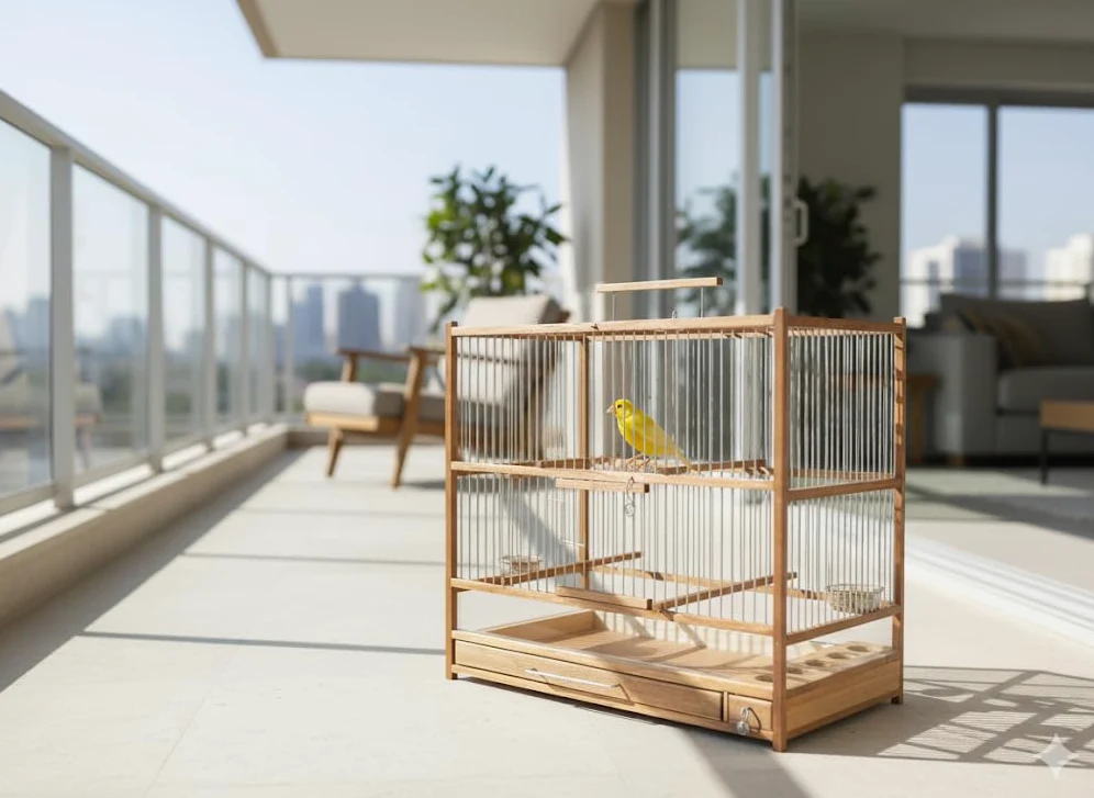 Grande cage à oiseaux en bois fabriquée à la main, plateau coulissant, plexiglas