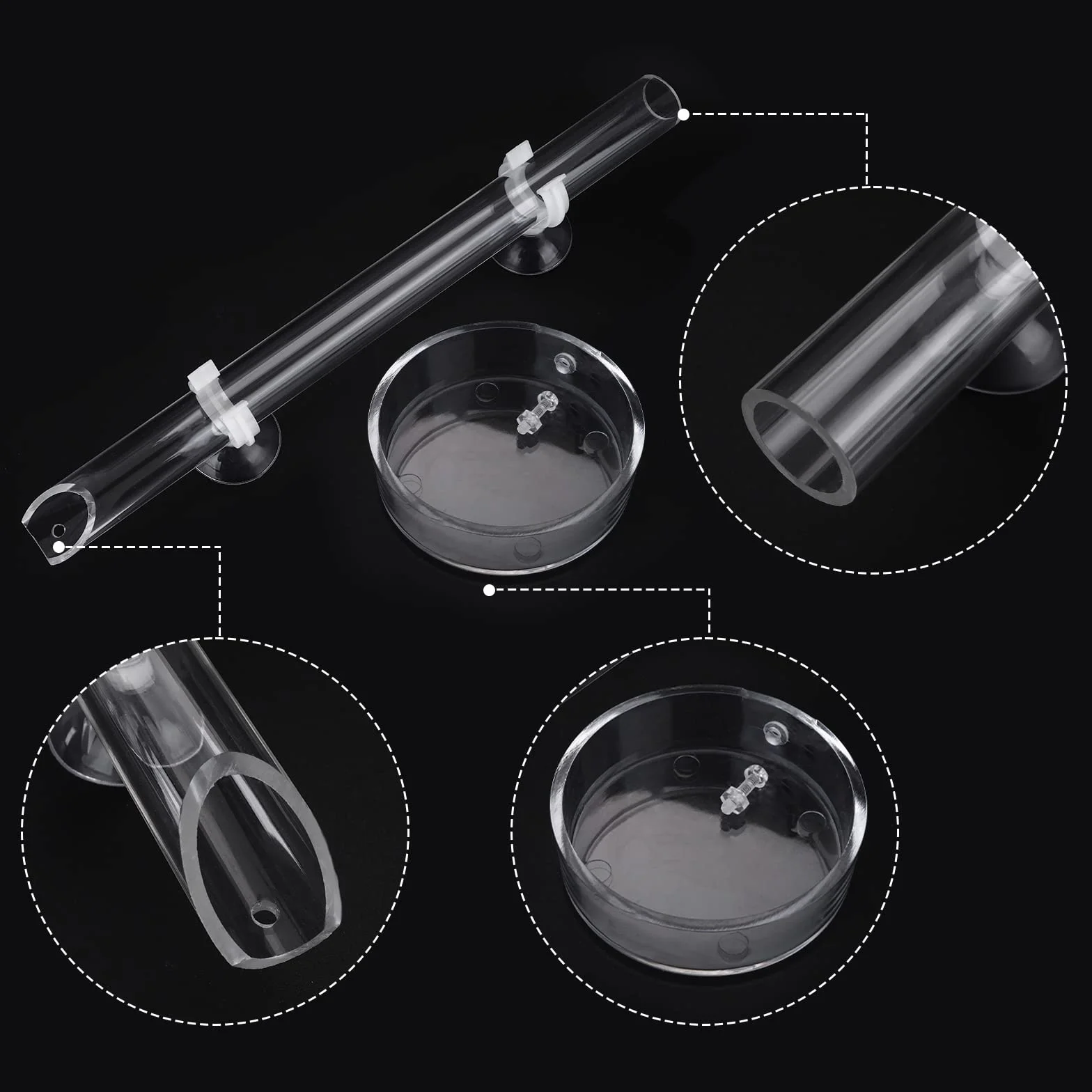 cobee Mangeoire à crevettes en acrylique, mangeoire à crevettes transparente et durable pour poissons d'aquarium - tube de 25 cm et bol d'alimentation de 6,5 cm