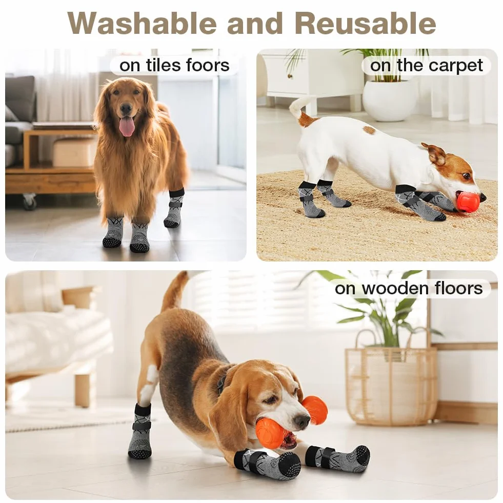 Chaussettes Antidérapantes pour Chien 2 Paires Réglables Protège-Pattes Double Face XS