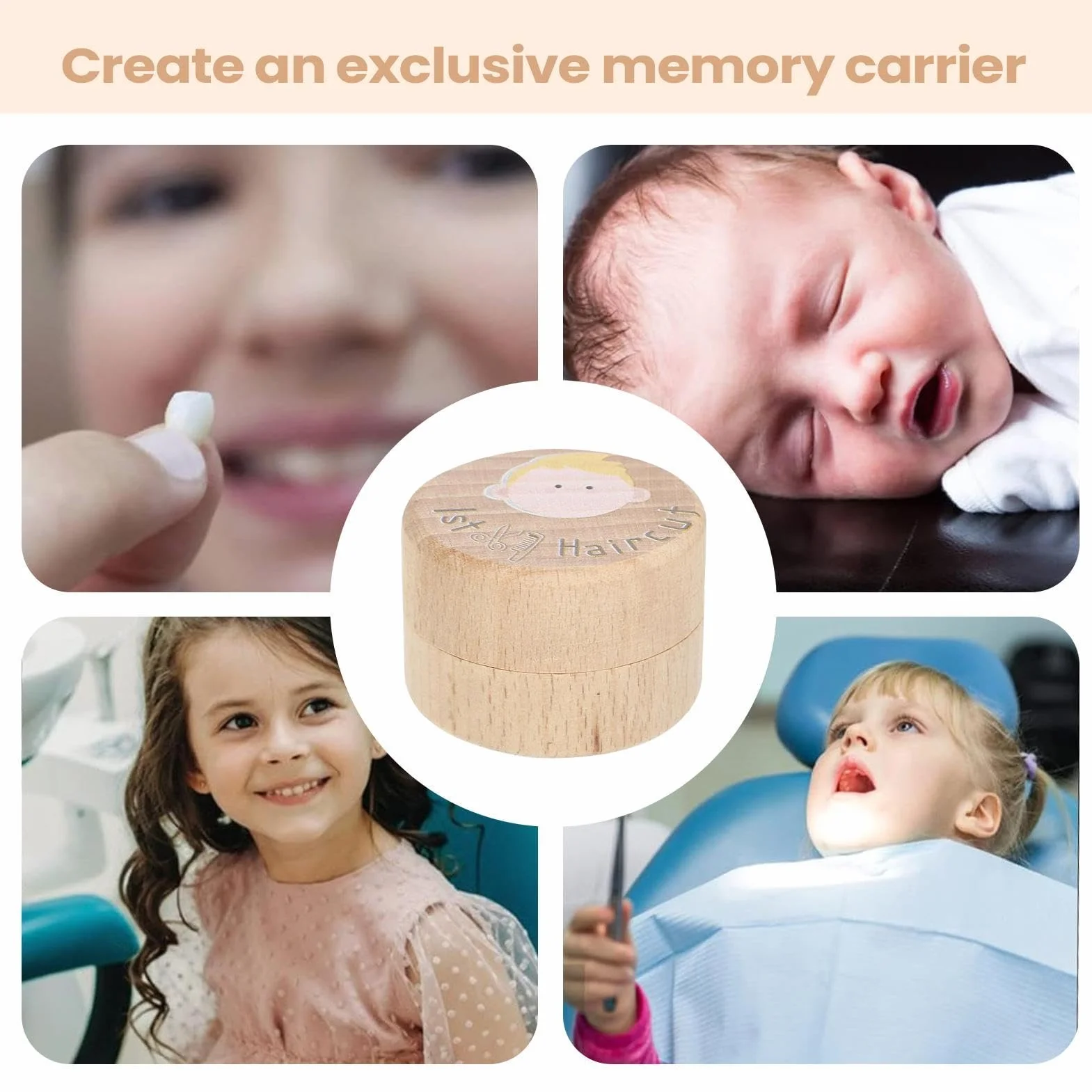 Souvenir Premiere Coupe Grand Boite Rangement Bois Coffret Bebe Chambre Maison Cadeau