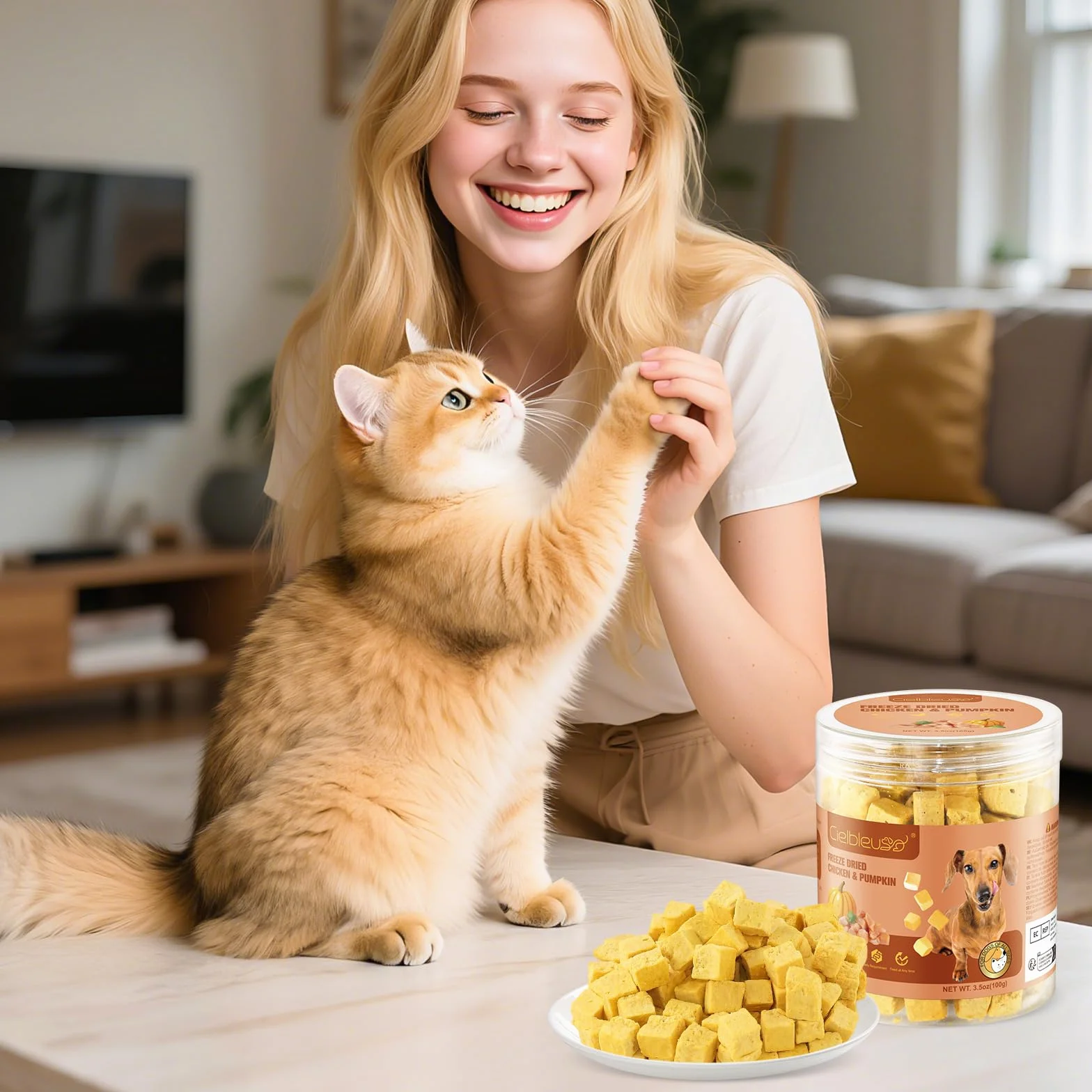 Friandises Lyophilisées pour Chats et Chiens 100g 100% Poulet et Potiron Riche en Protéines sans Additifs