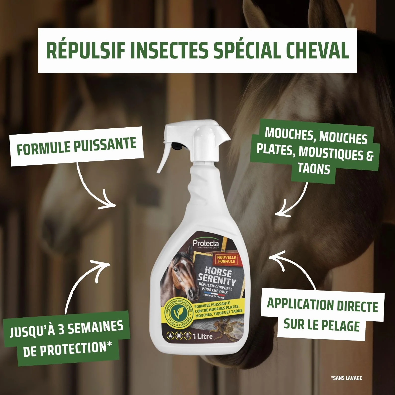Protecta Répulsif Anti-Mouches Cheval 500mL Protection Longue Durée